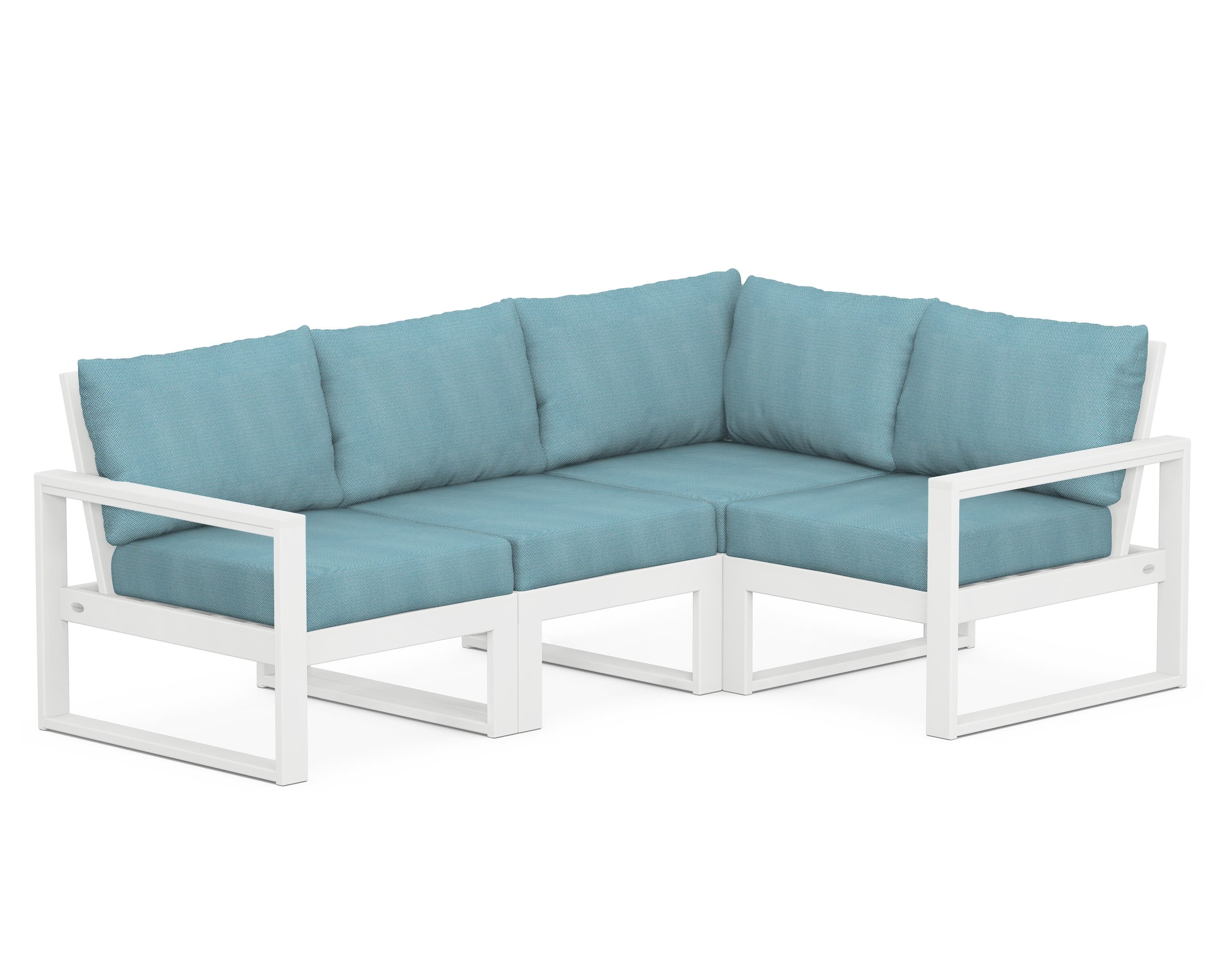 POLYWOOD® EDGE 4-Piece Modular Deep Seating Set in White / Lattice Sky Blue