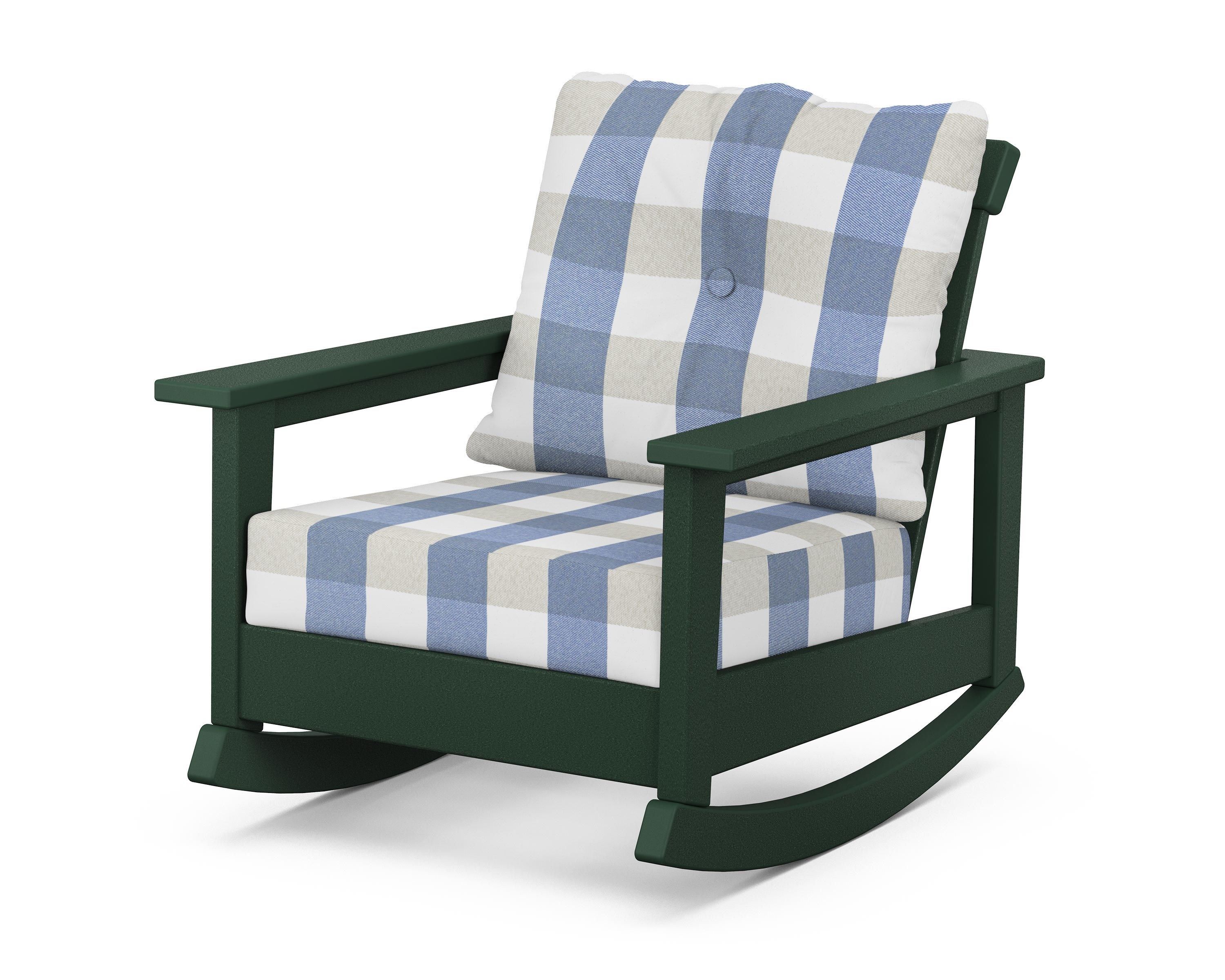 POLYWOOD® Prescott Deep Seating Rocking Chair in Green / Buffalo Plaid Sky Blue