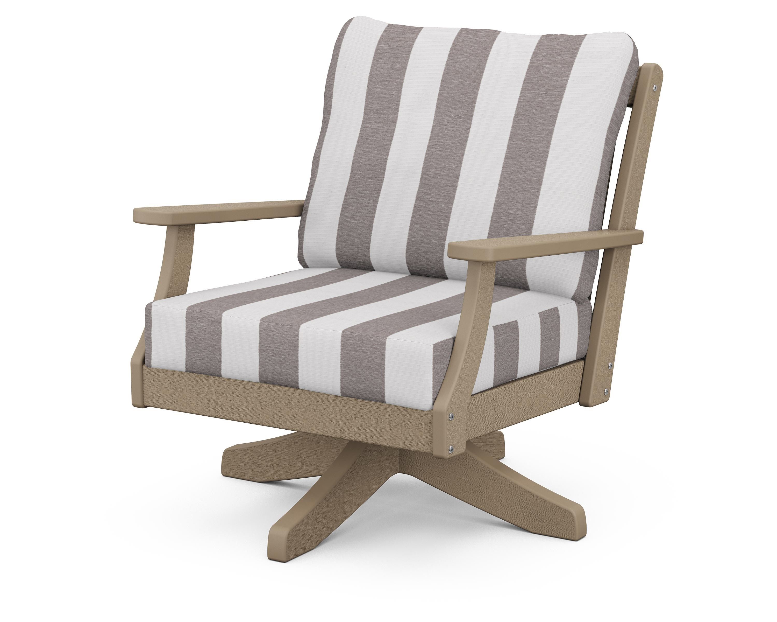POLYWOOD® Braxton Deep Seating Swivel Chair in Vintage Sahara / Cabana Stripe Grey Mist