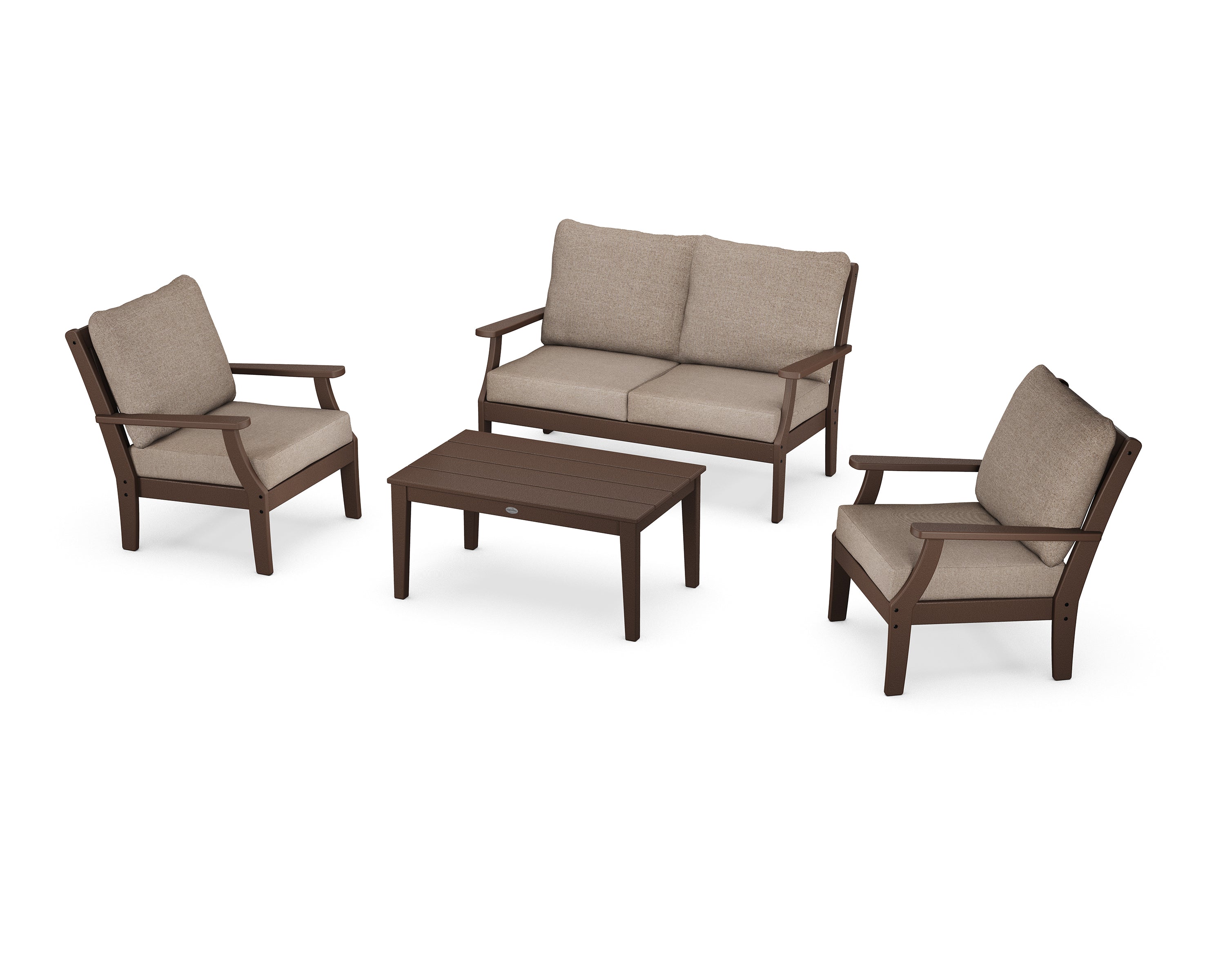 POLYWOOD® Braxton 4-Piece Deep Seating Chair Set in Mahogany / Spiced Burlap