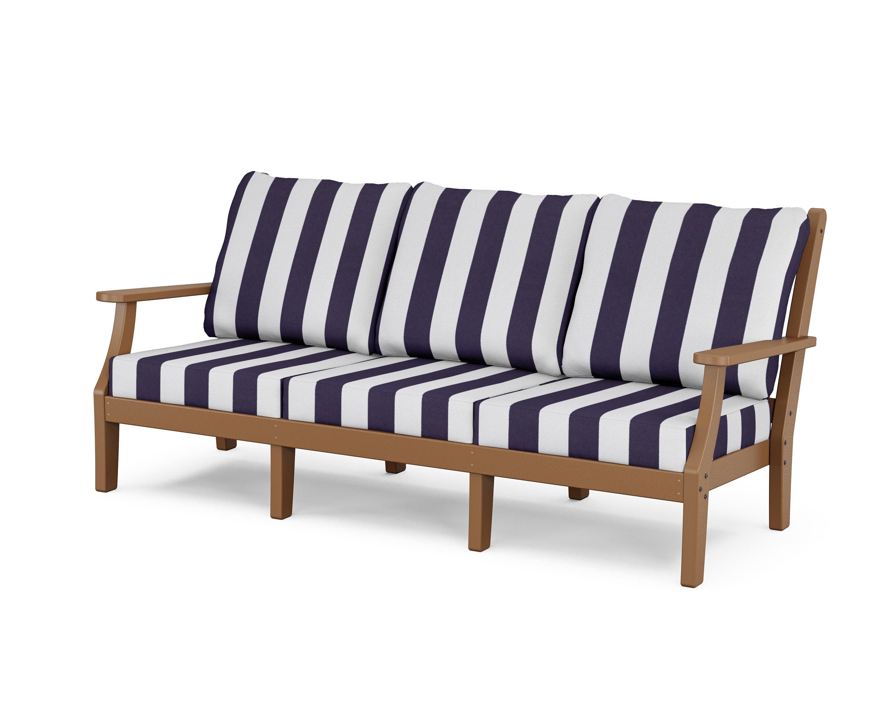 Country Living Wovendale Deep Seating Sofa in Teak / Cabana Stripe Navy