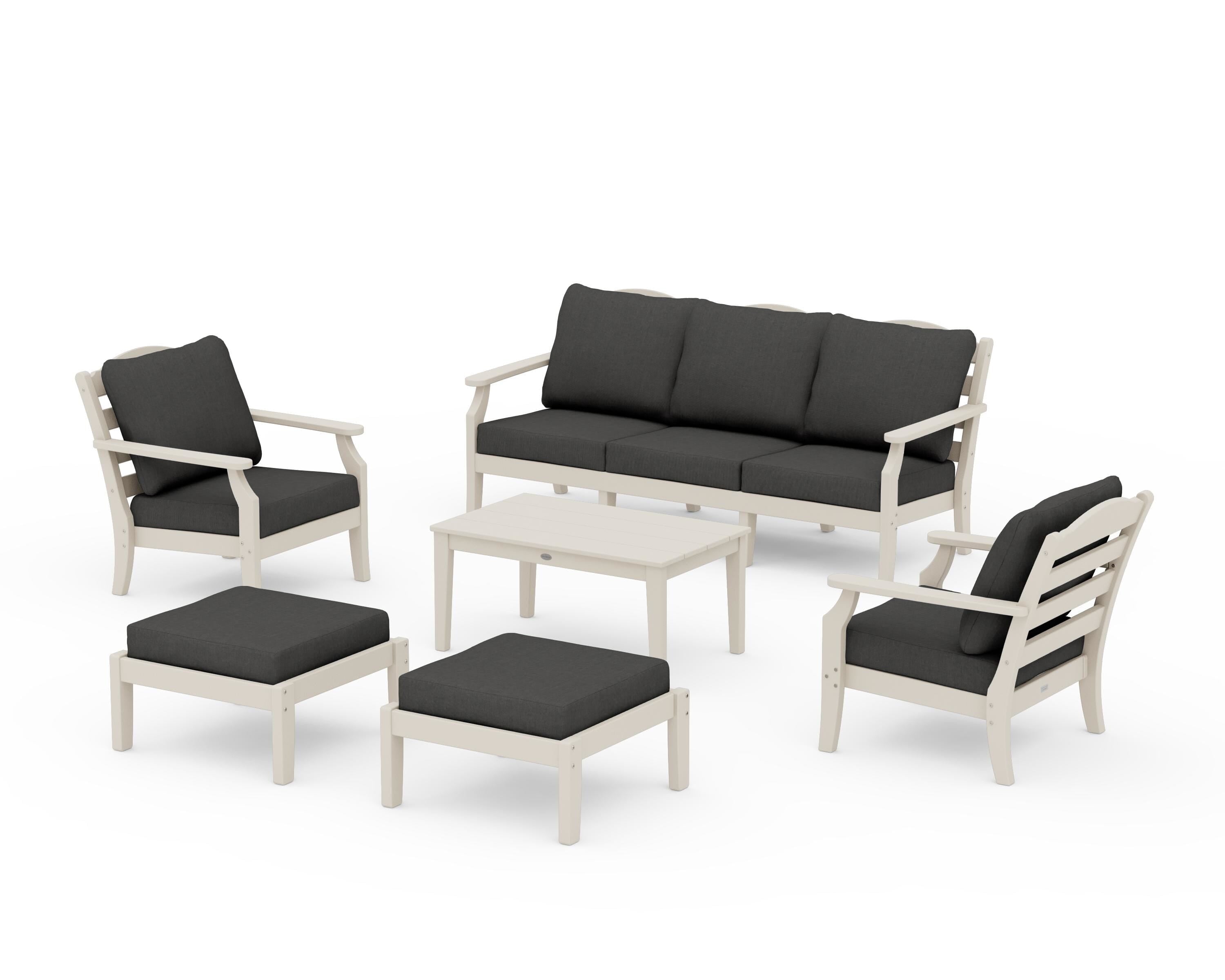 Draper James™ by POLYWOOD® Savannah 6-Piece Lounge Sofa Set in Sand / Spectrum Carbon