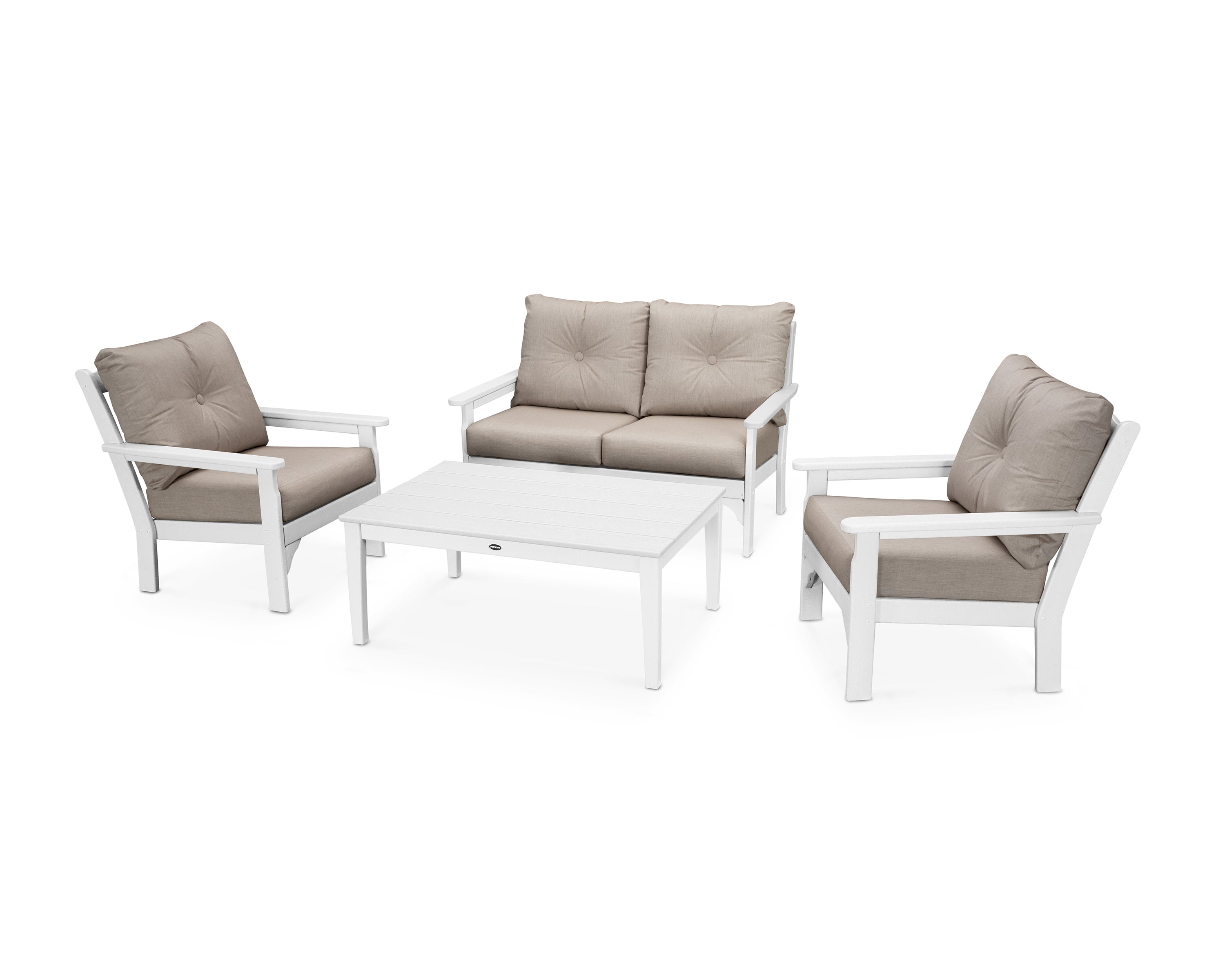 POLYWOOD® Vineyard 4-Piece Deep Seating Set in White / Cast Ash