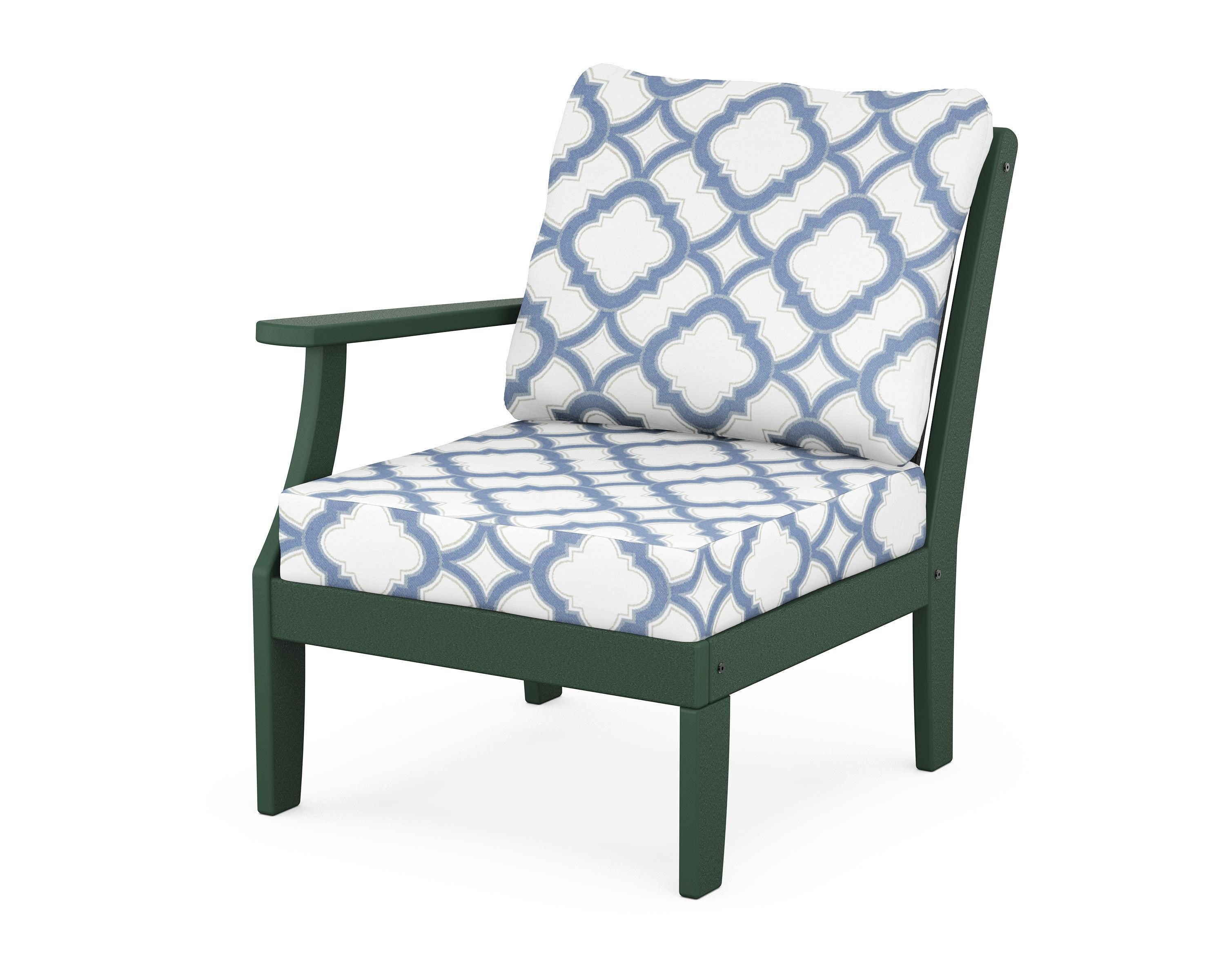 POLYWOOD® Braxton Modular Left Arm Chair in Green / Trellis Sky Blue