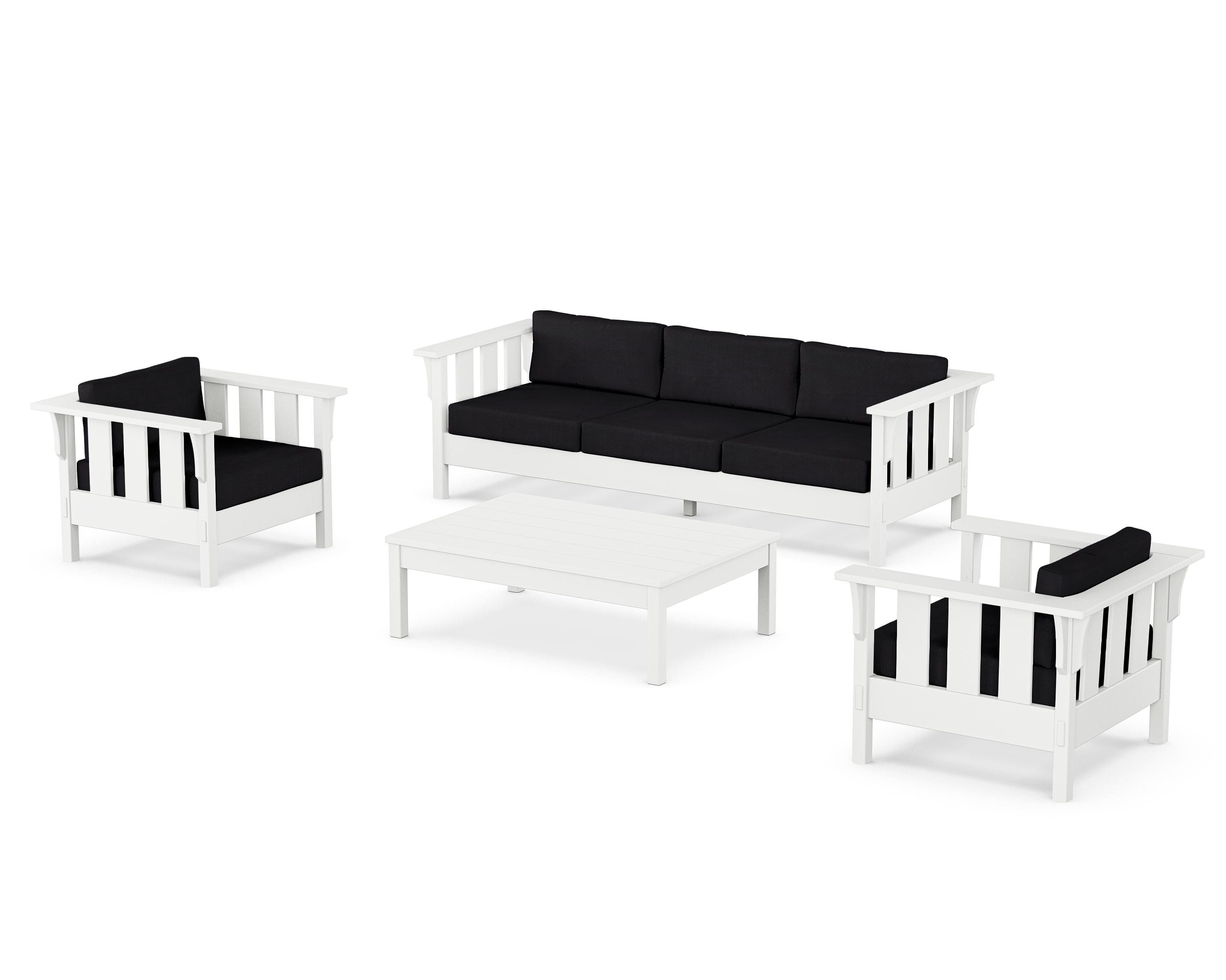 Martha Stewart by POLYWOOD® Acadia 4-Piece Deep Seating Set with Sofa in White / Midnight Linen