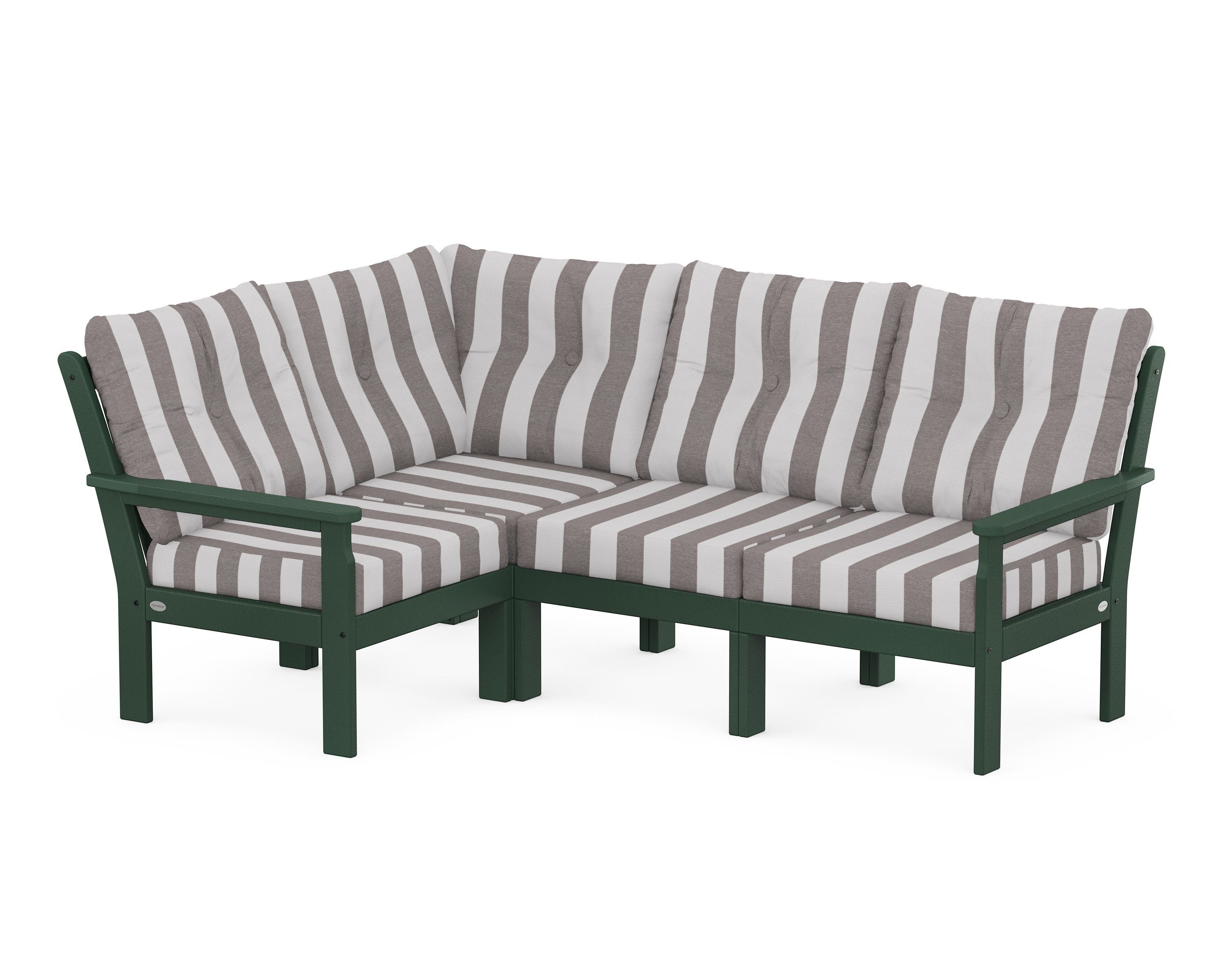 POLYWOOD® Vineyard 4-Piece Sectional in Green / Cabana Stripe Grey Mist