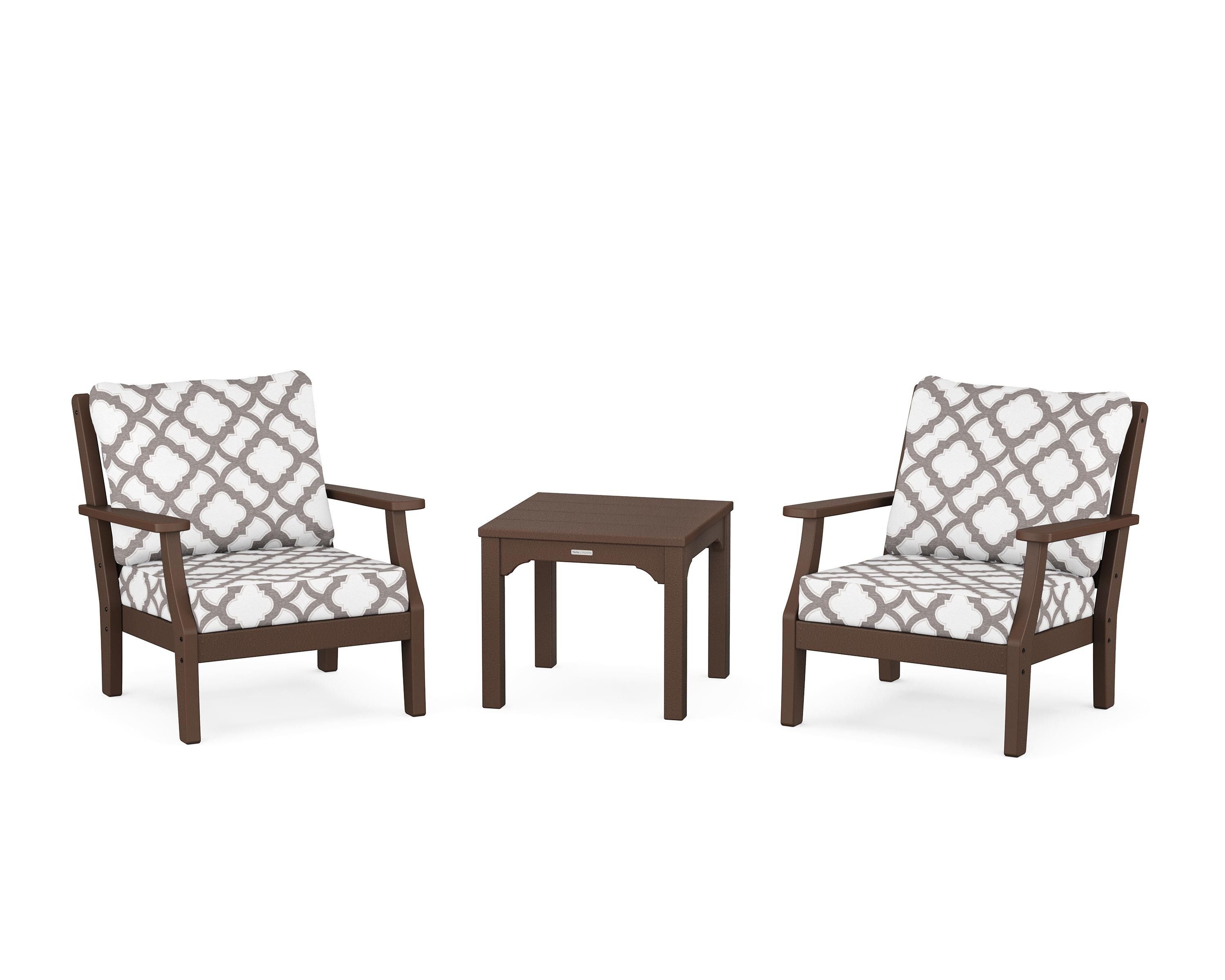 Martha Stewart by POLYWOOD® Chinoiserie 3-Piece Deep Seating Set in Mahogany / Trellis Grey Mist
