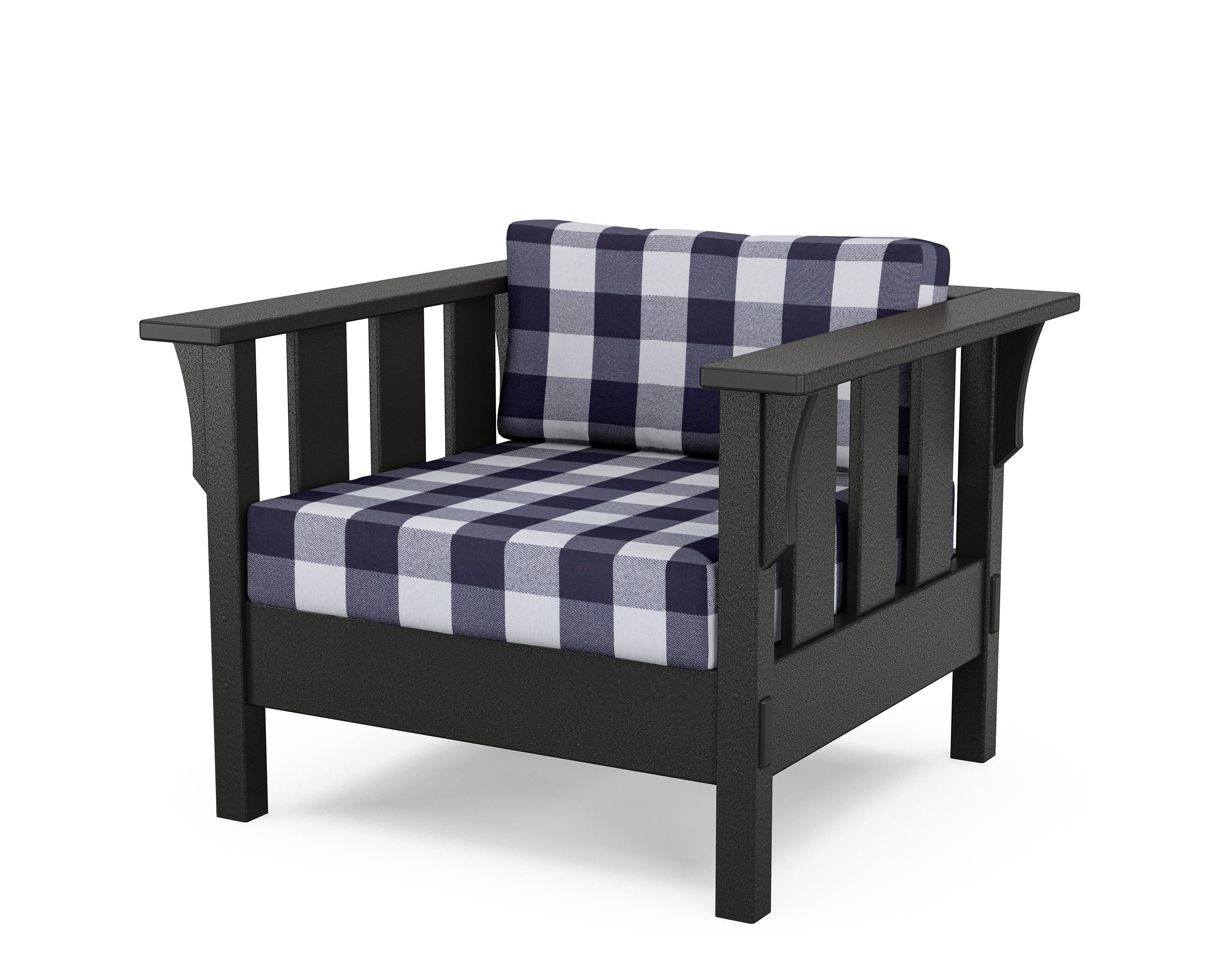 Martha Stewart by POLYWOOD® Acadia Deep Seating Chair in Black / Buffalo Plaid Navy