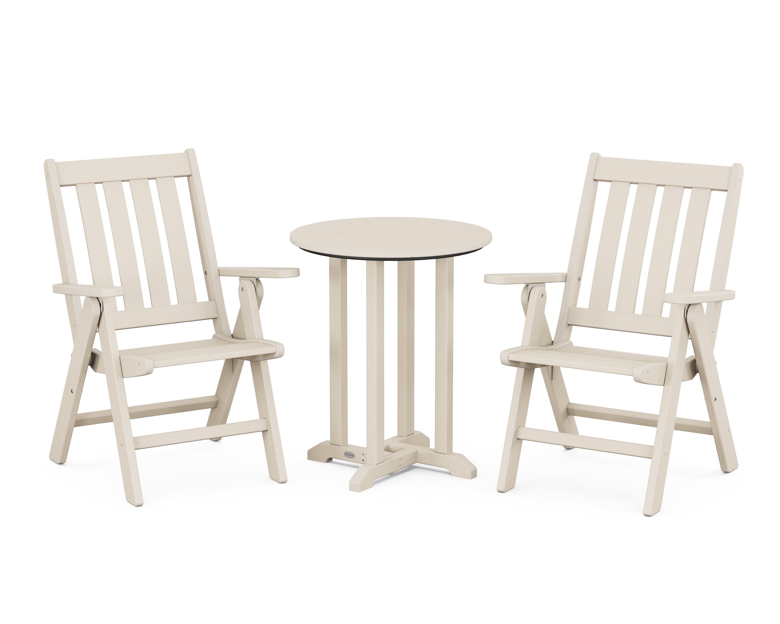 POLYWOOD® Vineyard Folding Chair 3-Piece Round Bistro Dining Set in Sand