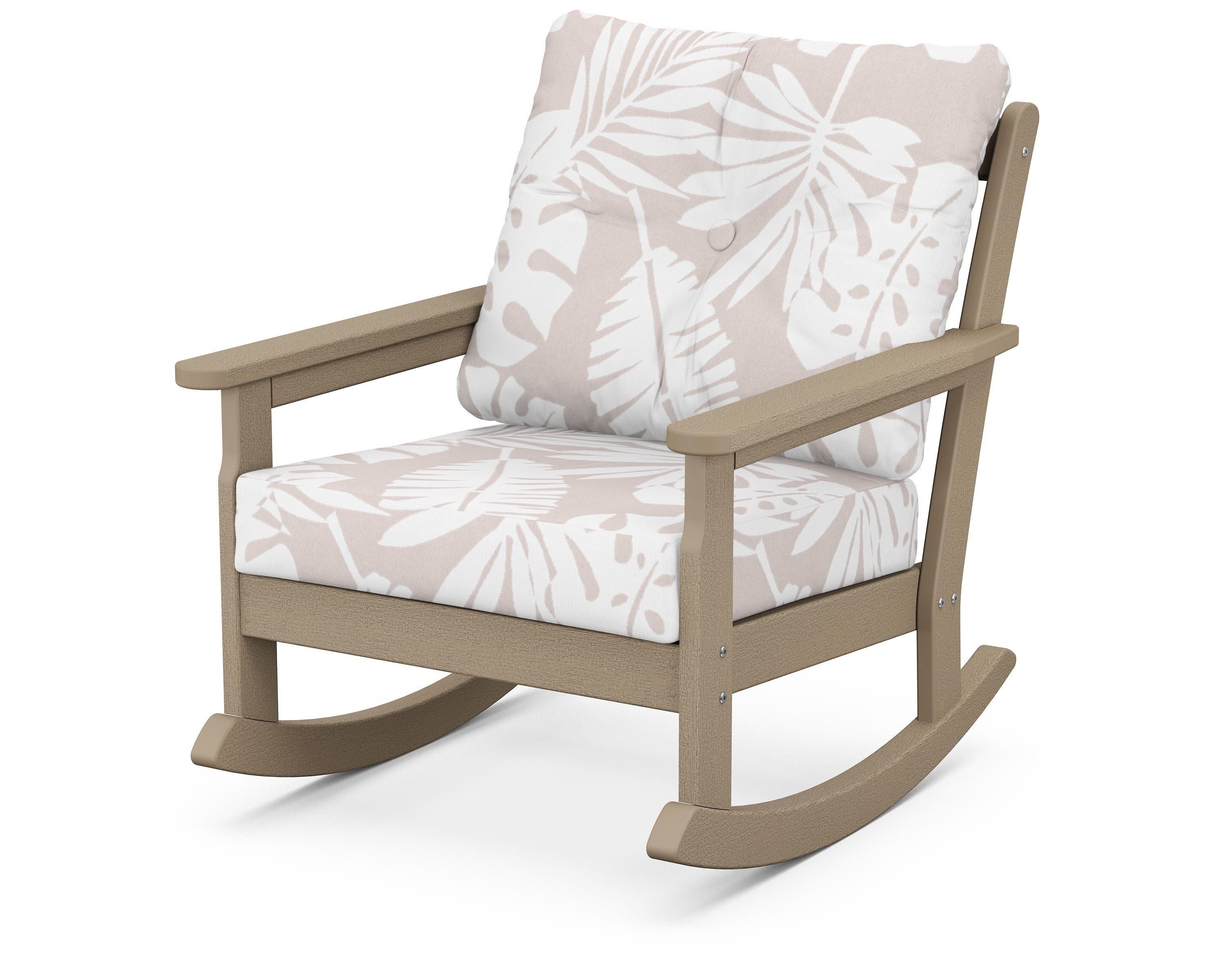 POLYWOOD® Vineyard Deep Seating Rocking Chair in Vintage Sahara / Leaf Dune Burlap