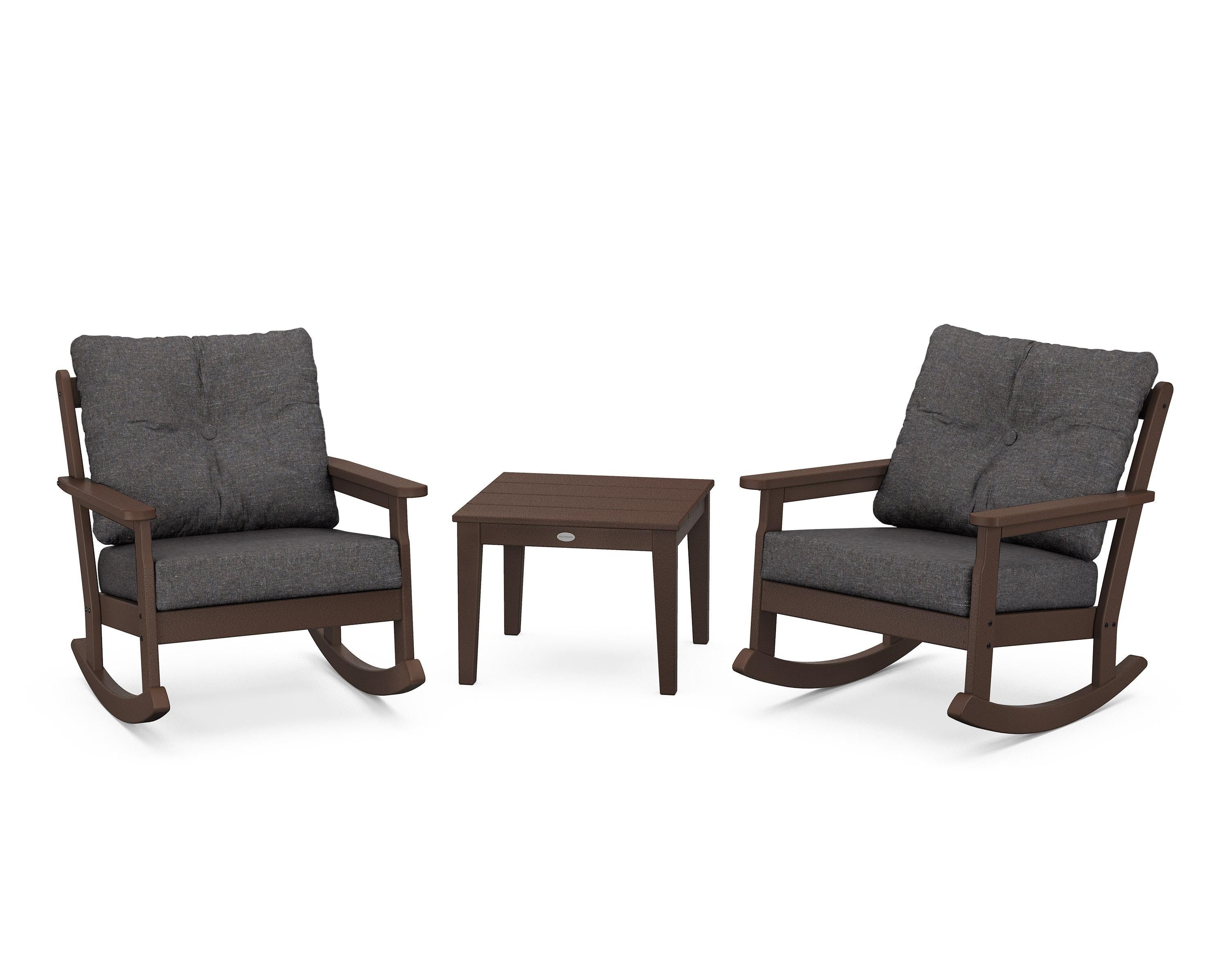 POLYWOOD® Vineyard 3-Piece Deep Seating Rocker Set in Mahogany / Ash Charcoal