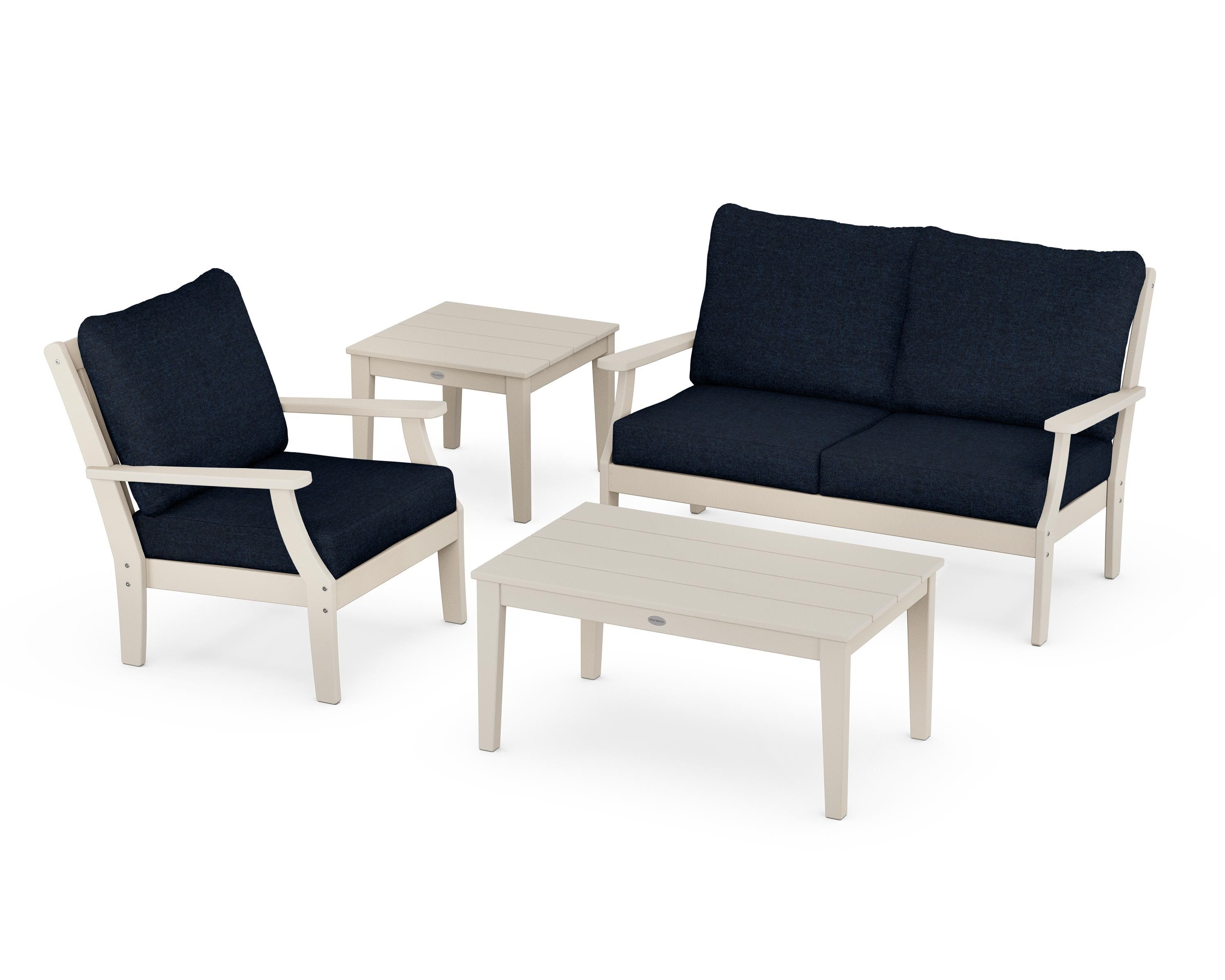 POLYWOOD® Braxton 4-Piece Deep Seating Set in Sand / Marine Indigo