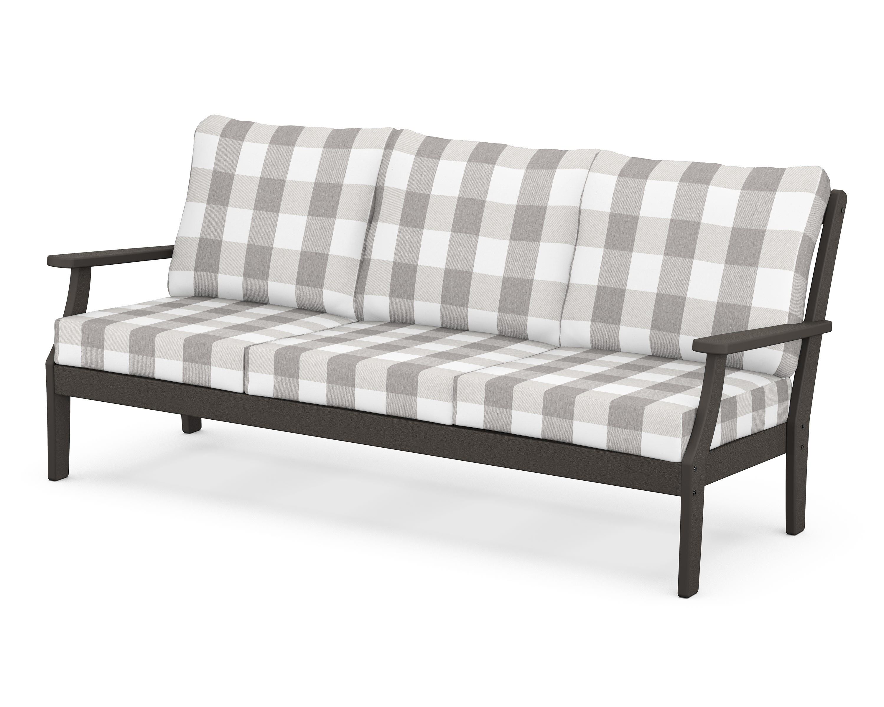 POLYWOOD® Braxton Deep Seating Sofa in Vintage Coffee / Buffalo Plaid Grey Mist