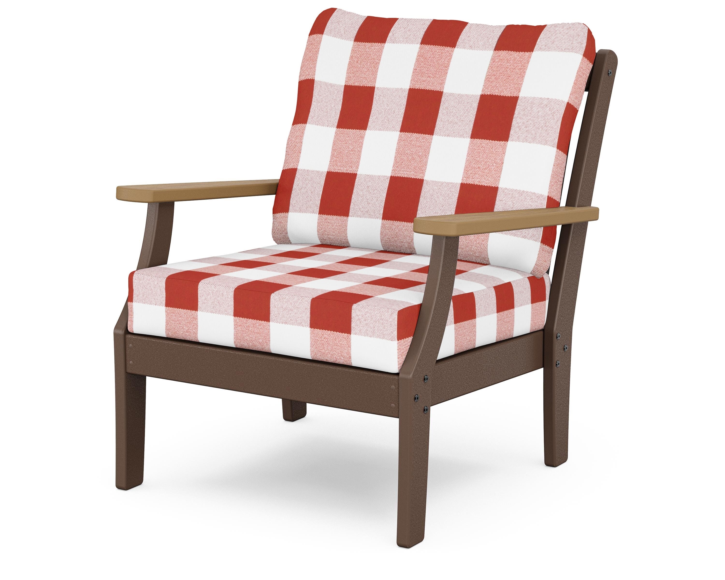 POLYWOOD® Braxton Deep Seating Chair in Mahogany / Natural / Buffalo Plaid Crimson