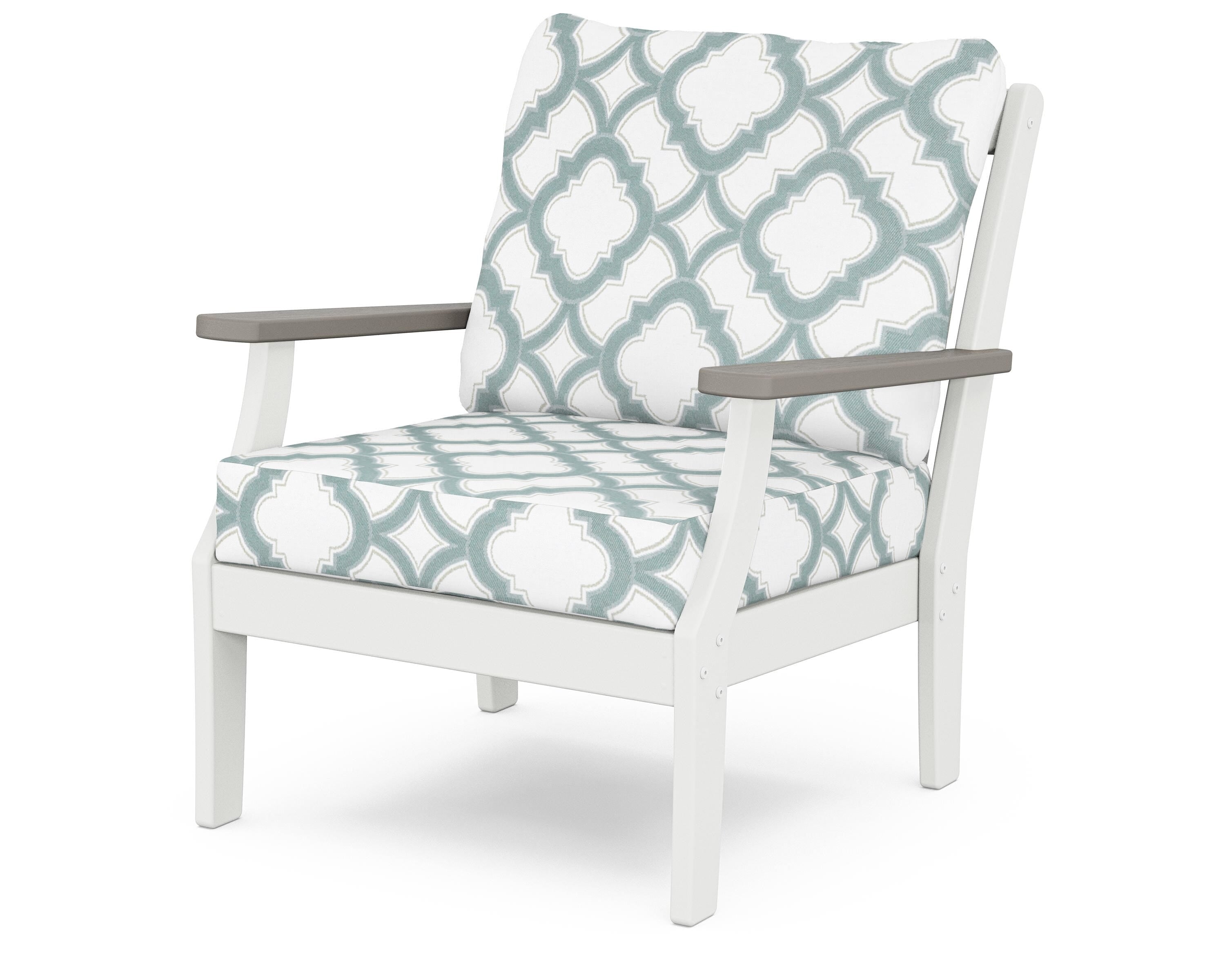 POLYWOOD® Braxton Deep Seating Chair in White / Driftwood / Trellis Glacier Spa