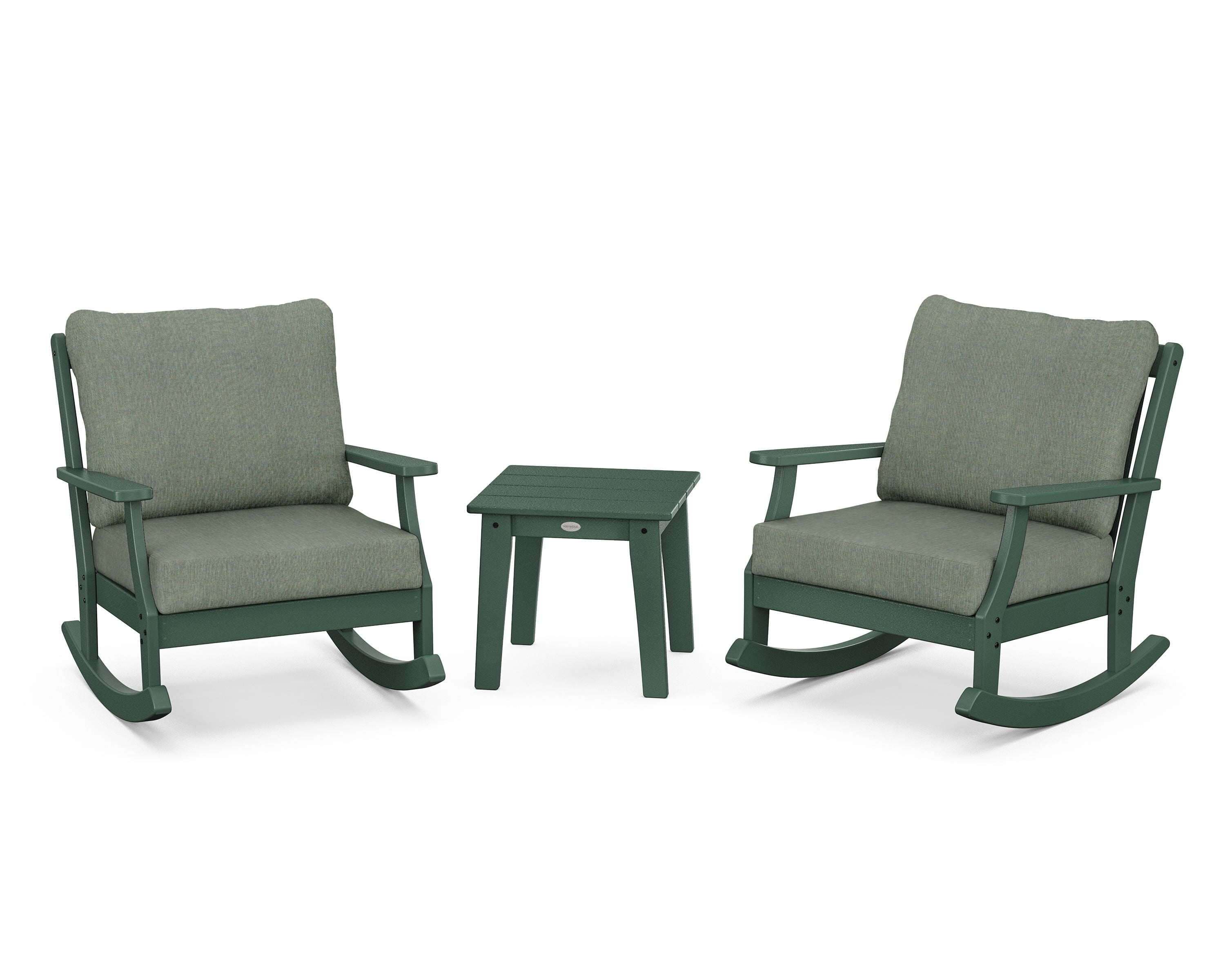 POLYWOOD® Braxton 3-Piece Deep Seating Rocker Set in Green / Cast Sage