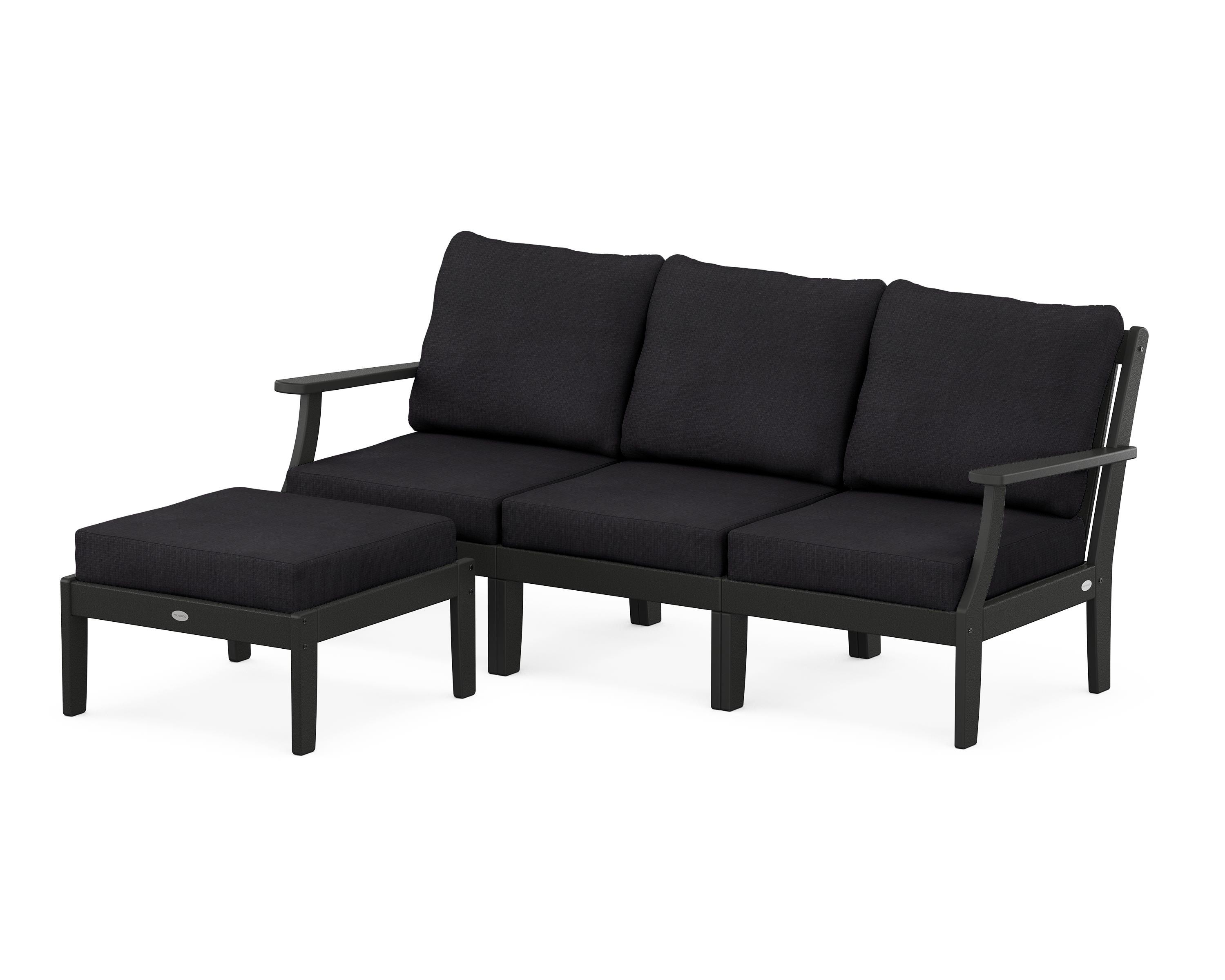 POLYWOOD® Braxton Modular 4-Piece Deep Seating Set with Ottoman in Black / Midnight Linen