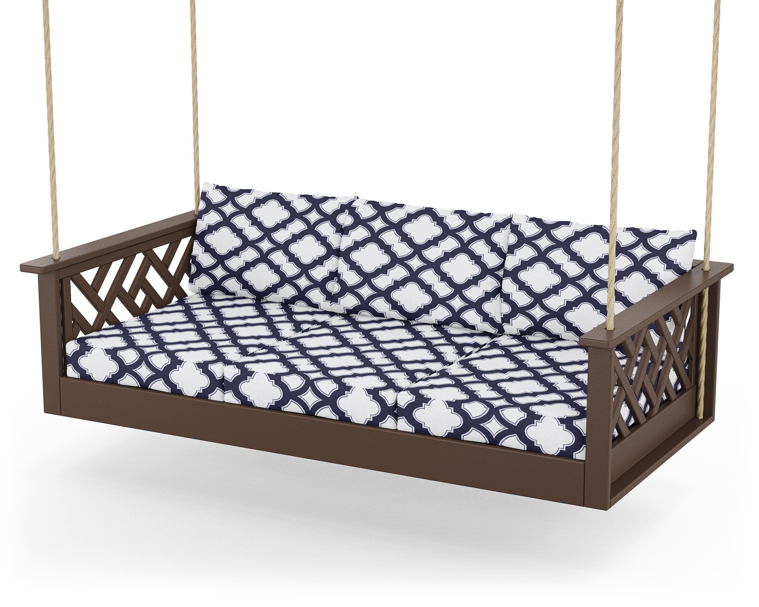 POLYWOOD® Chippendale Daybed Swing in Mahogany / Trellis Navy
