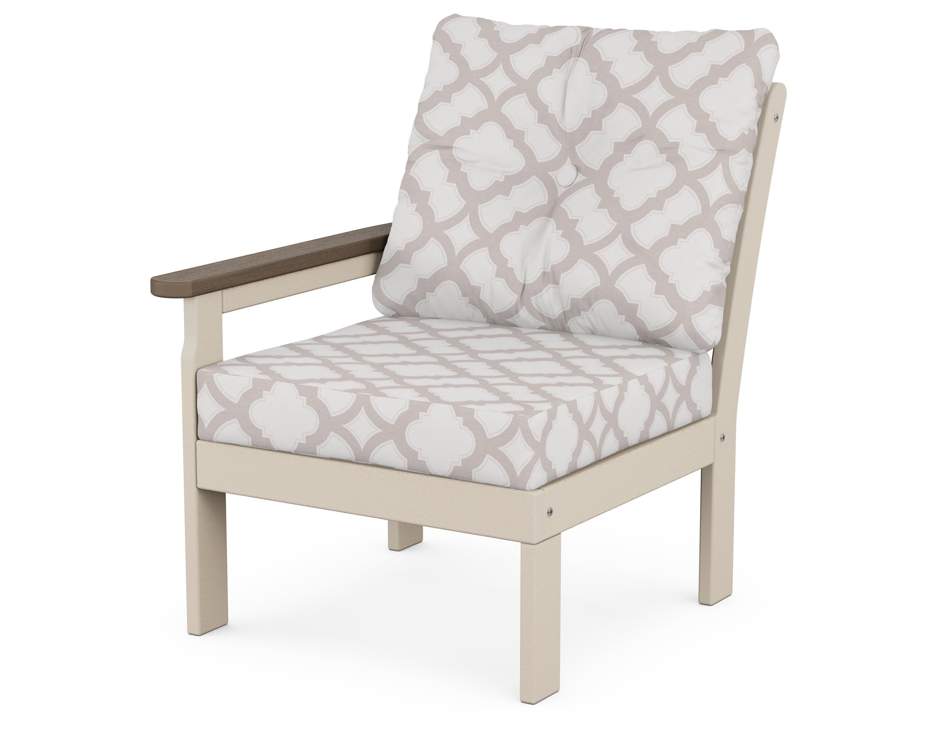 POLYWOOD® Vineyard Modular Left Arm Chair in Sand / Kona / Trellis Dune Burlap