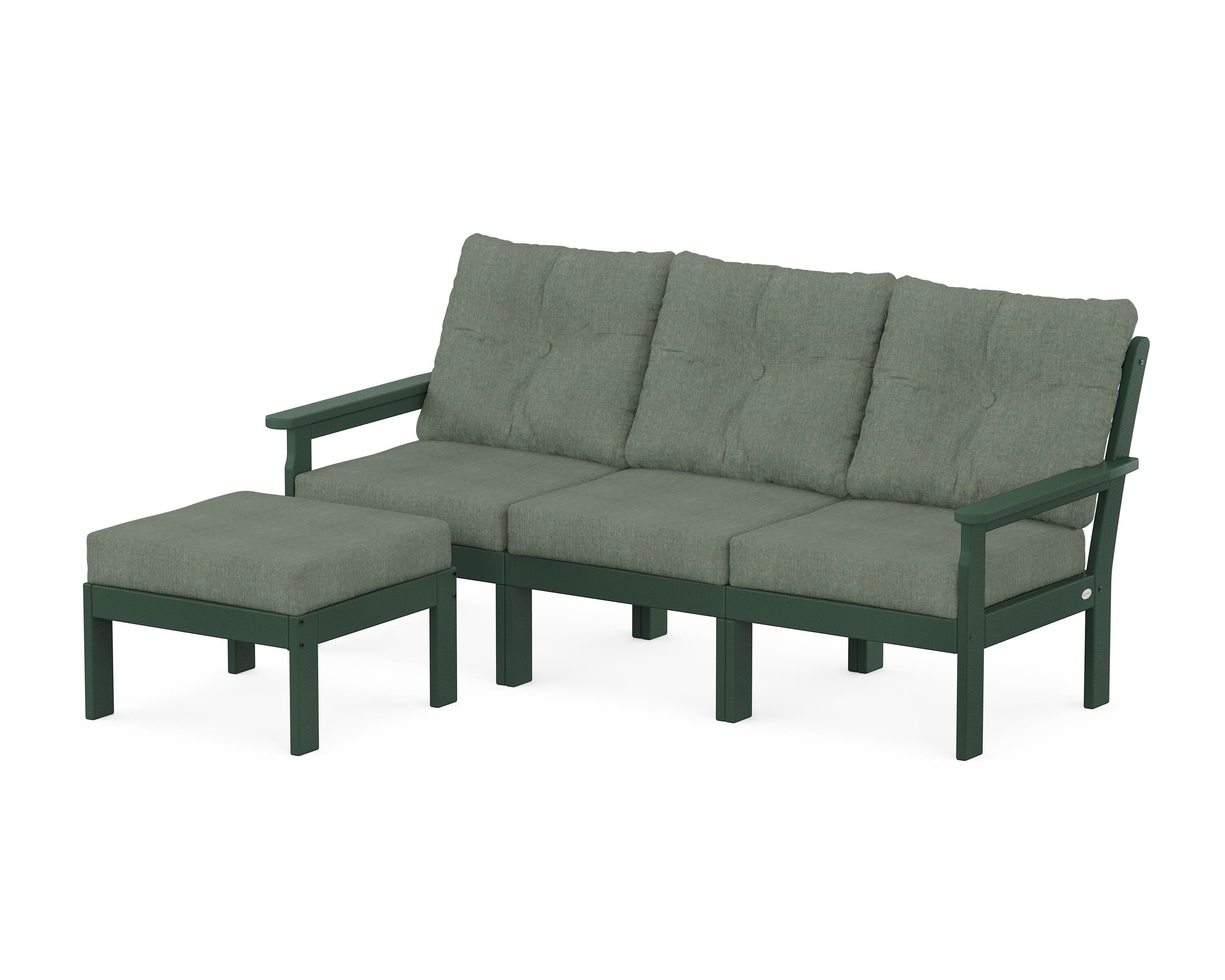 POLYWOOD® Vineyard 4-Piece Sectional with Ottoman in Green / Cast Sage