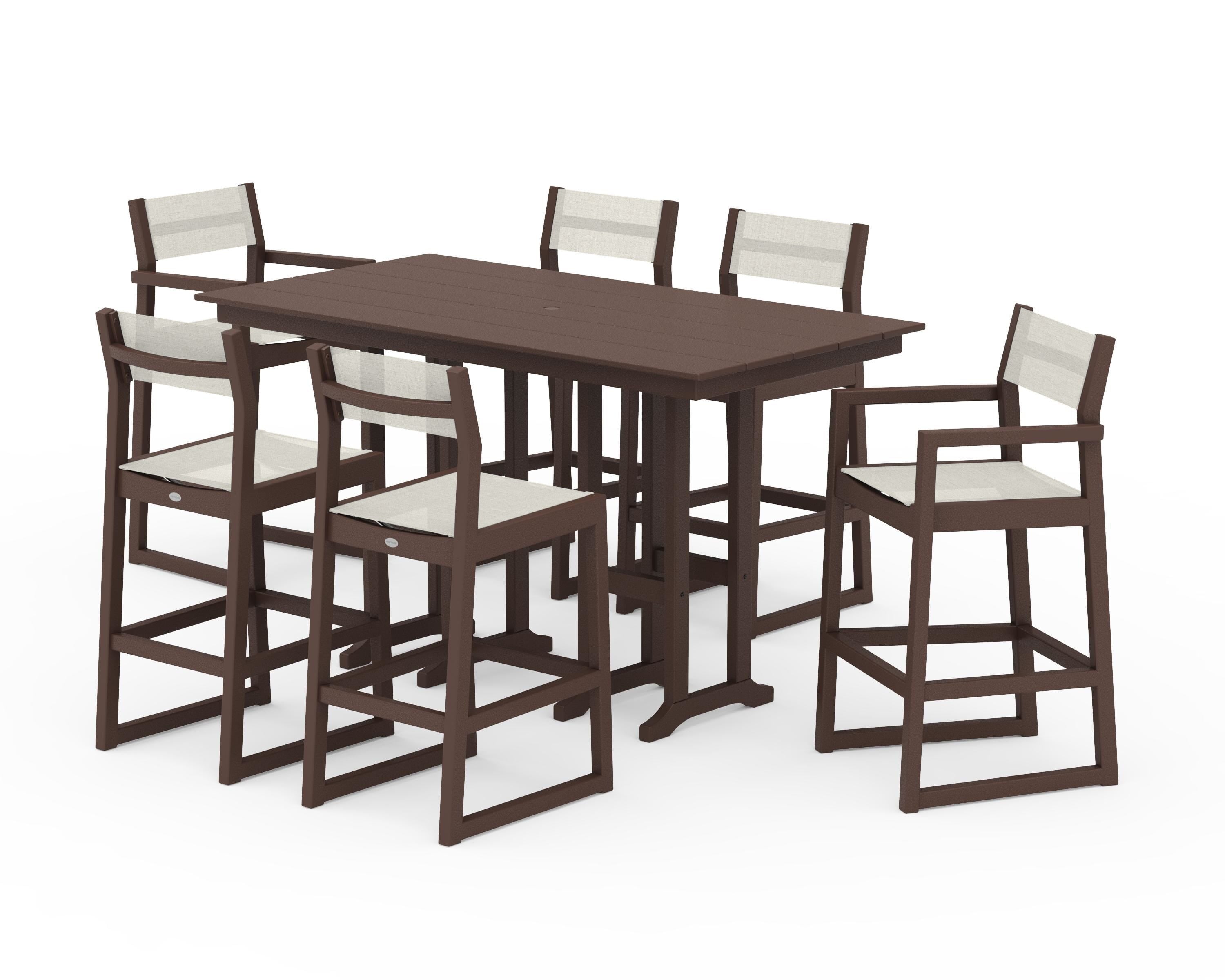 POLYWOOD® EDGE Sling 7-Piece Farmhouse Bar Set in Mahogany / Parchment Sling