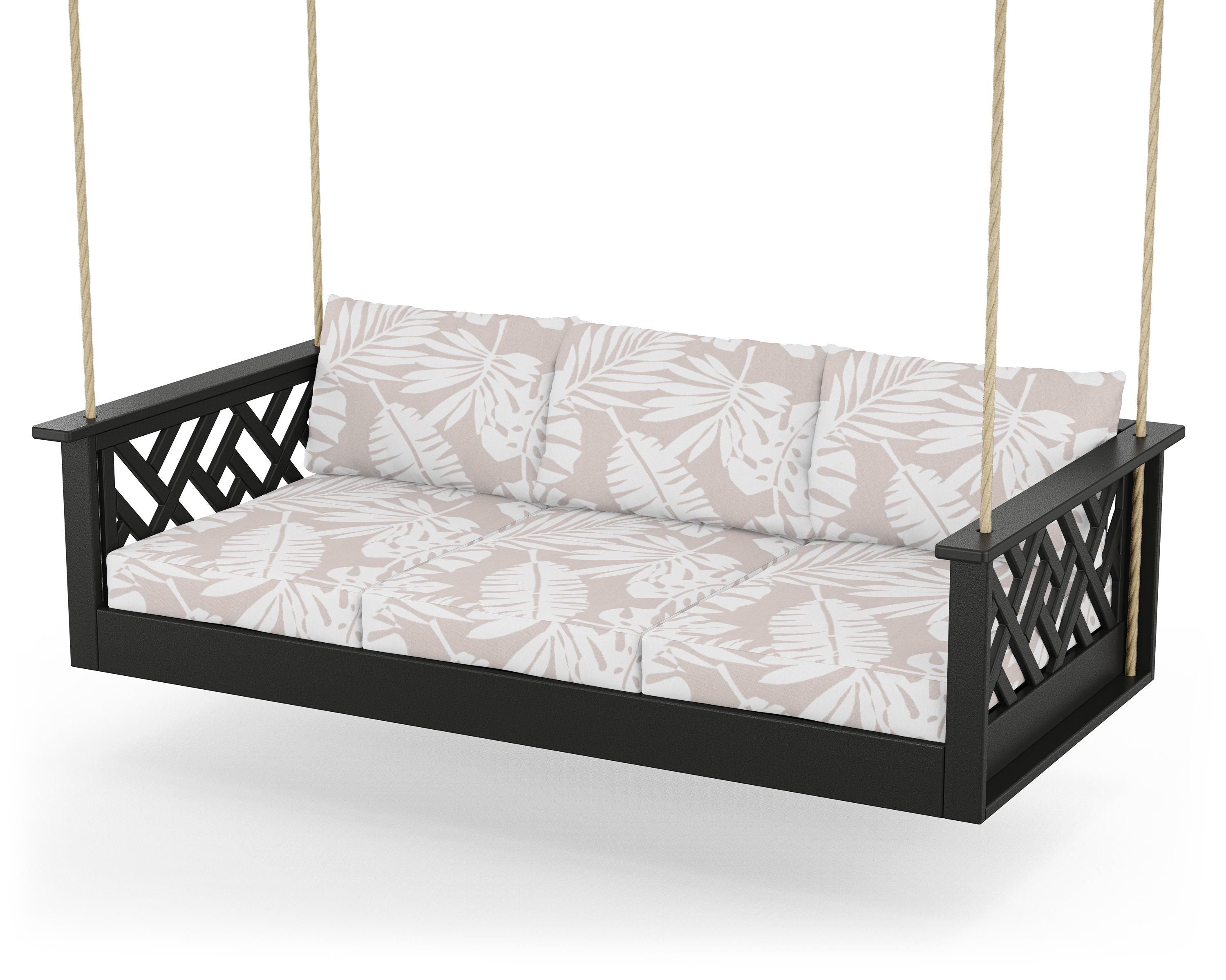 POLYWOOD® Chippendale Daybed Swing in Black / Leaf Dune Burlap