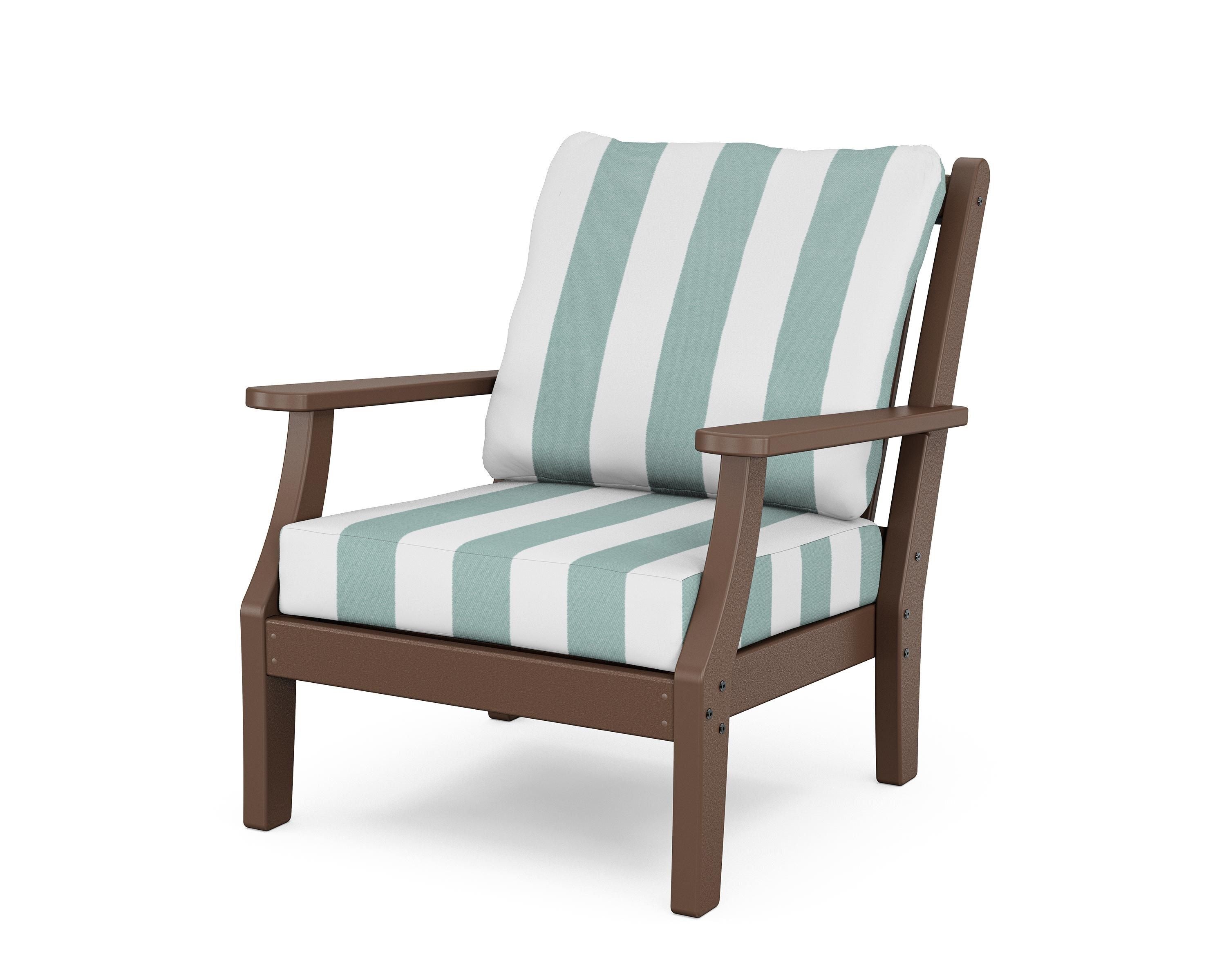 Country Living Wovendale Deep Seating Chair in Mahogany / Cabana Stripe Glacier Spa