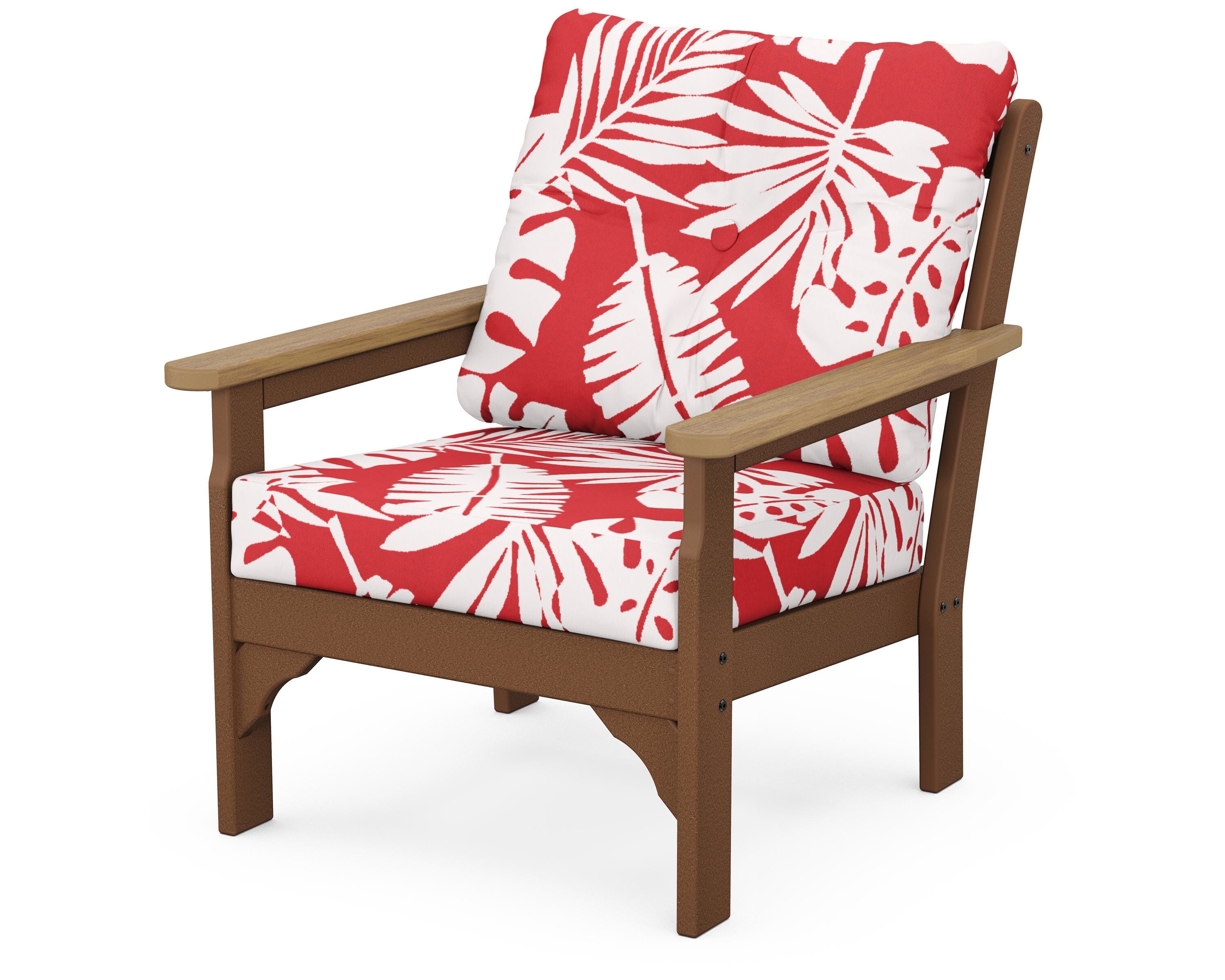 POLYWOOD® Vineyard Deep Seating Chair in Teak / Natural / Leaf Crimson