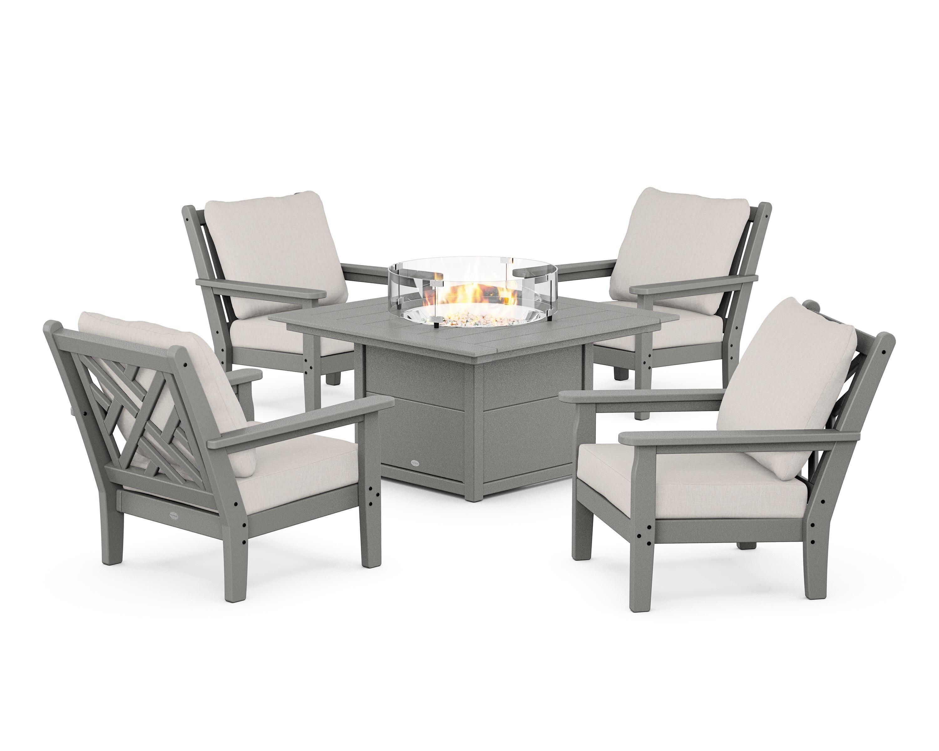POLYWOOD® Chippendale 5-Piece Deep Seating Set with Fire Pit Table in Slate Grey / Cast Ash