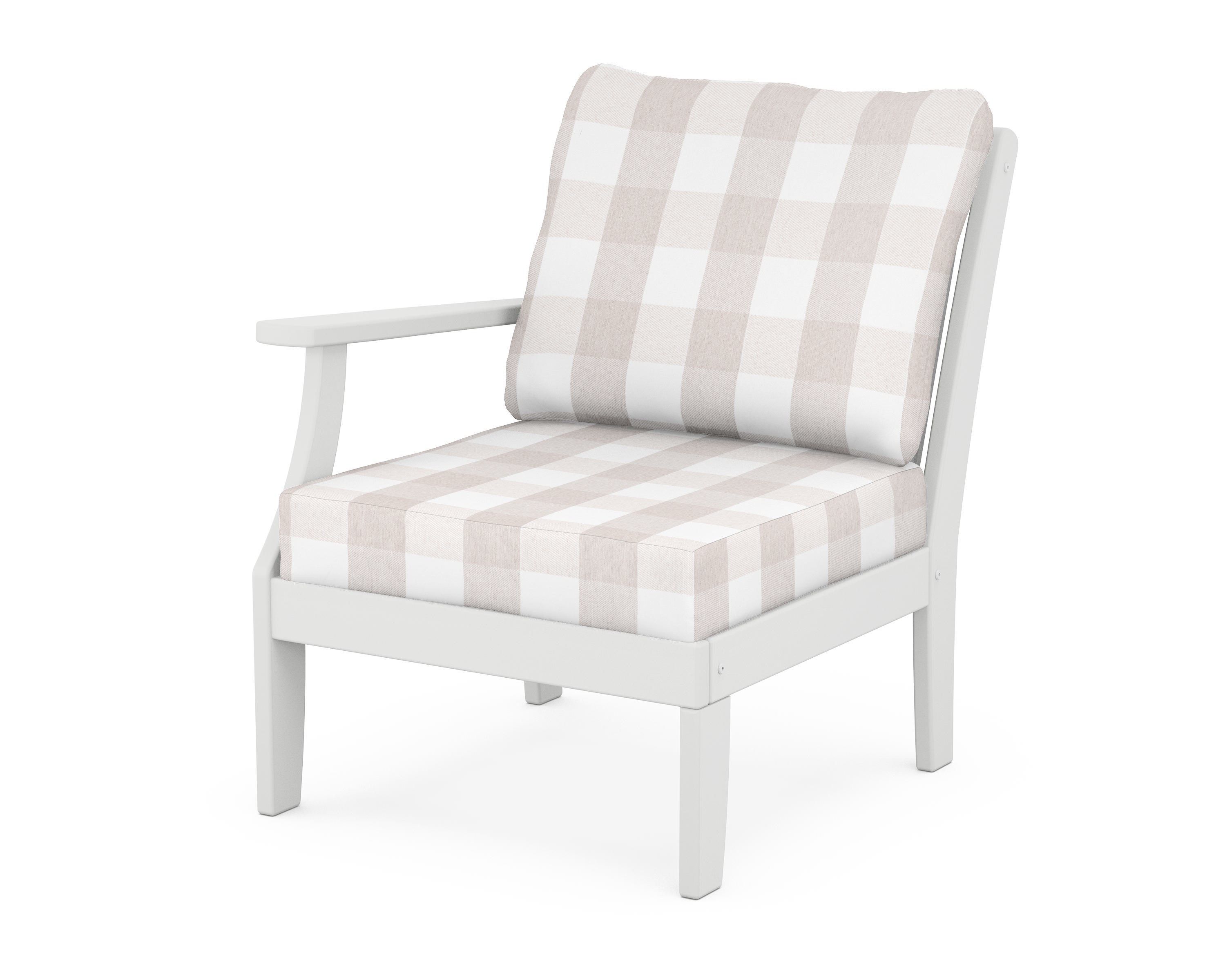 POLYWOOD® Braxton Modular Left Arm Chair in White / Buffalo Plaid Dune Burlap