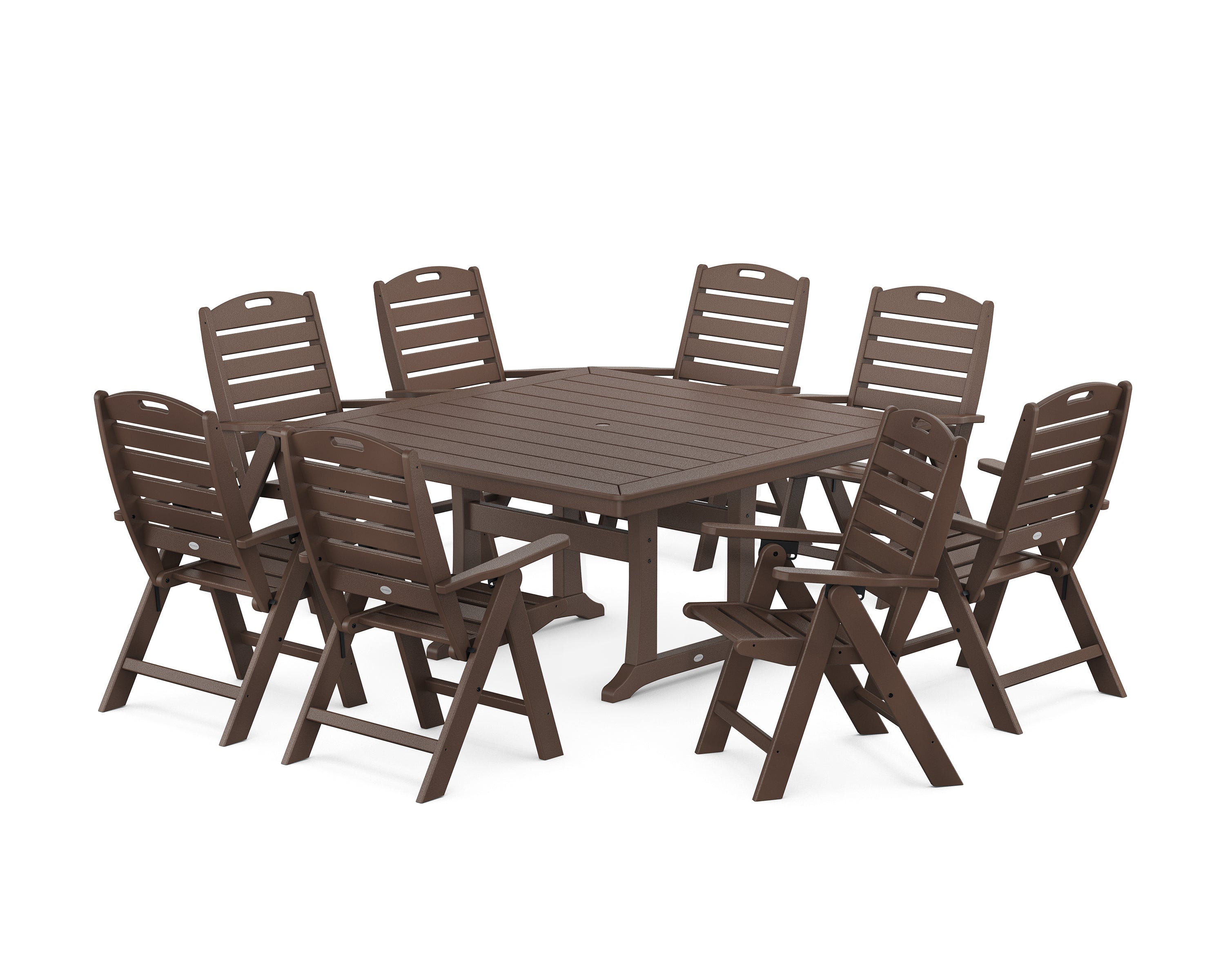 POLYWOOD® Nautical Highback 9-Piece Square Dining Set with Trestle Legs in Mahogany