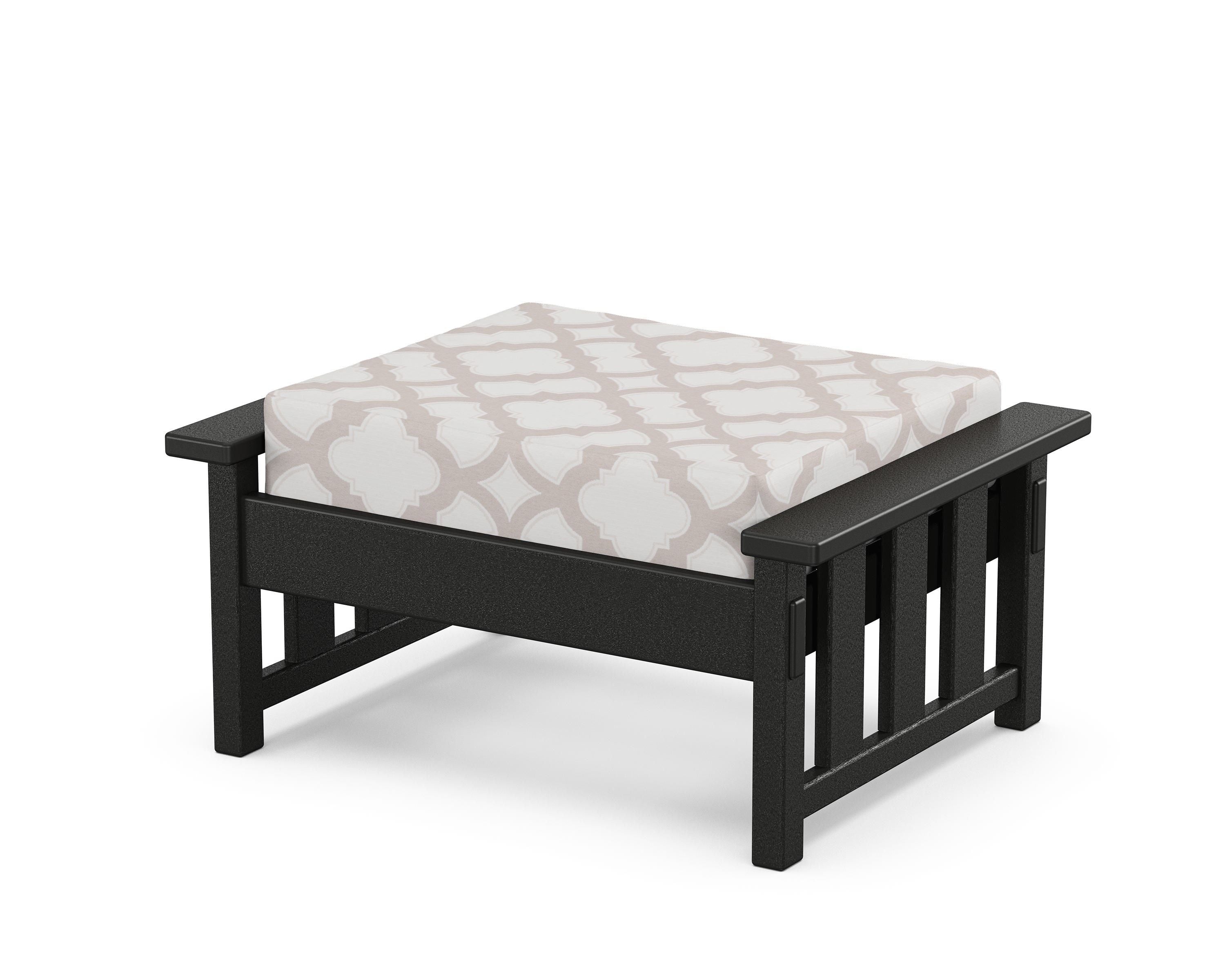 Martha Stewart by POLYWOOD® Acadia Deep Seating Ottoman in Black / Trellis Dune Burlap