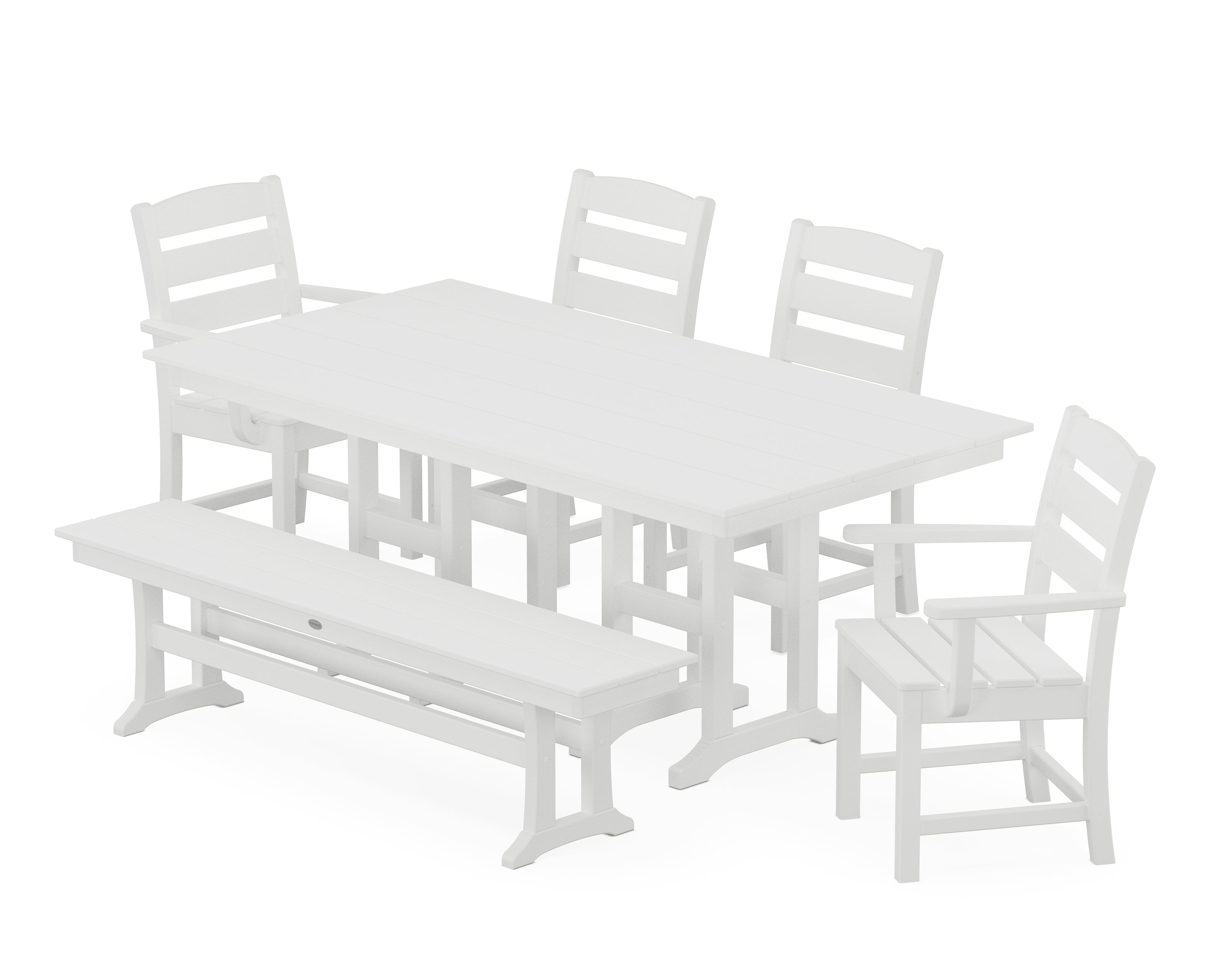 POLYWOOD® Lakeside 6-Piece Farmhouse Dining Set with Bench in White