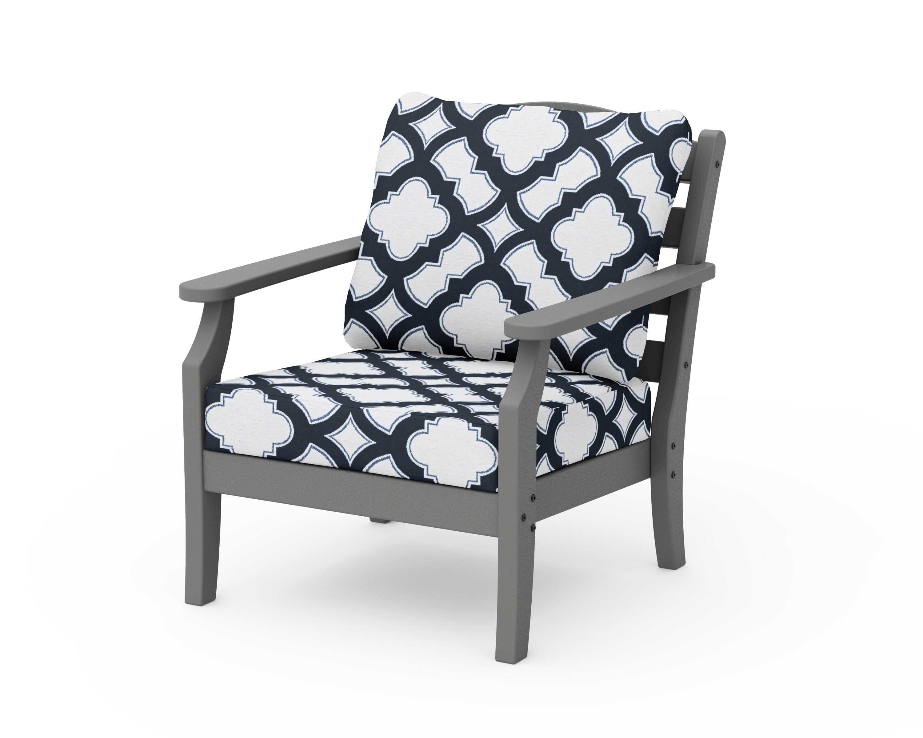 Draper James™ by POLYWOOD® Savannah Deep Seating Chair in Slate Grey / Trellis Marine Indigo