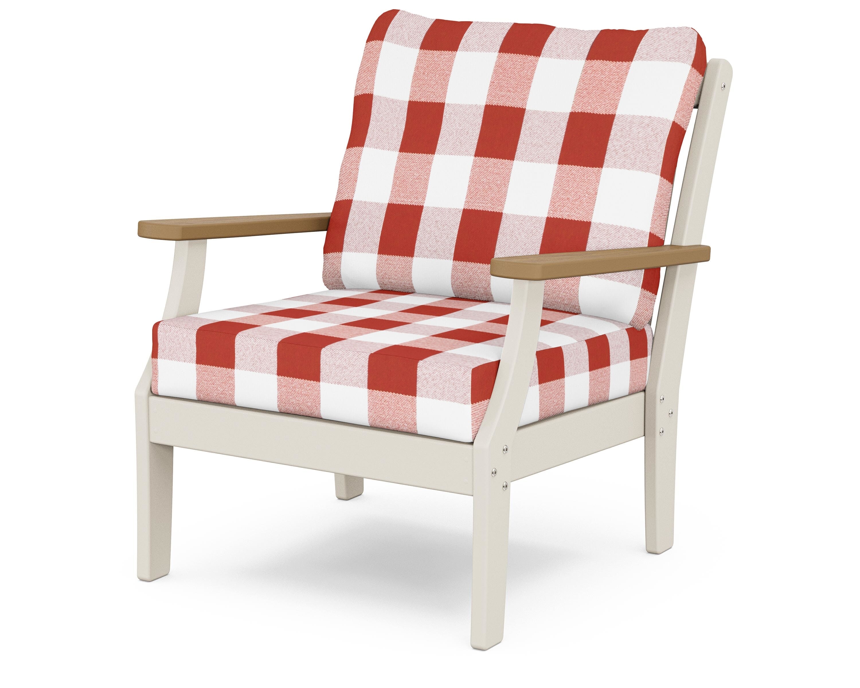 POLYWOOD® Braxton Deep Seating Chair in Sand / Natural / Buffalo Plaid Crimson