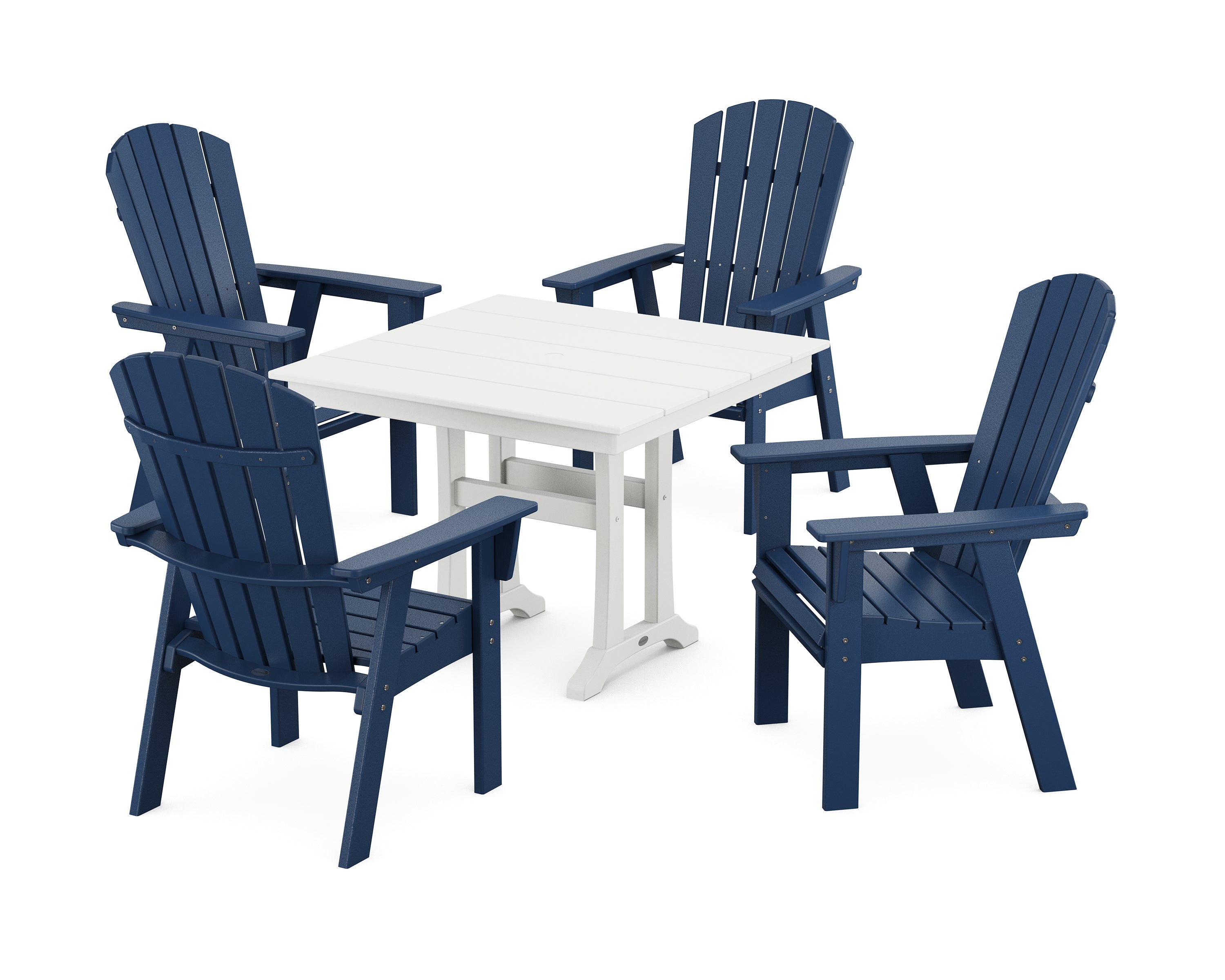 POLYWOOD® Nautical Adirondack 5-Piece Farmhouse Dining Set With Trestle Legs in Navy / White