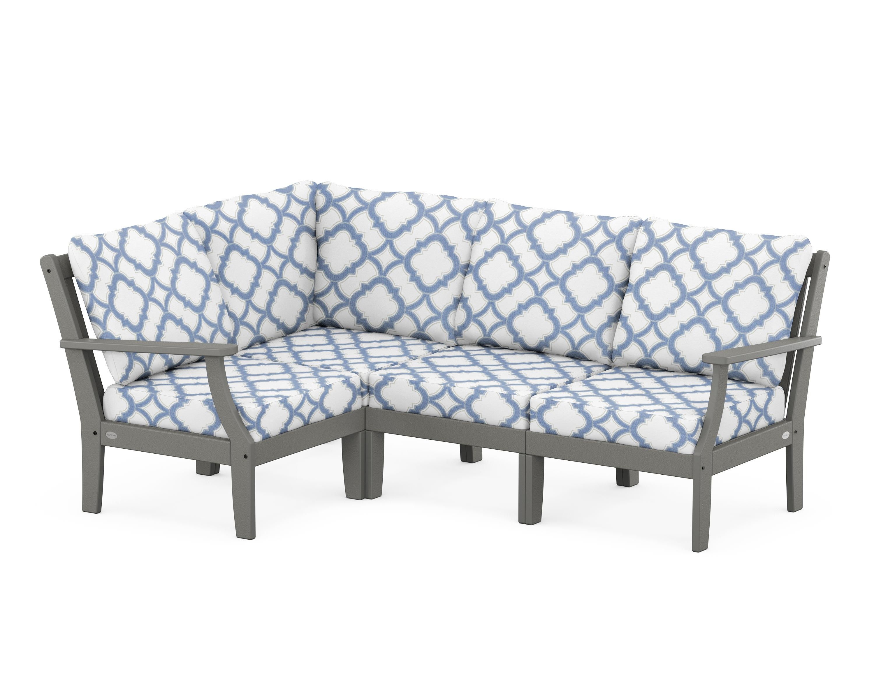 POLYWOOD® Braxton Modular 4-Piece Deep Seating Set in Slate Grey / Trellis Sky Blue