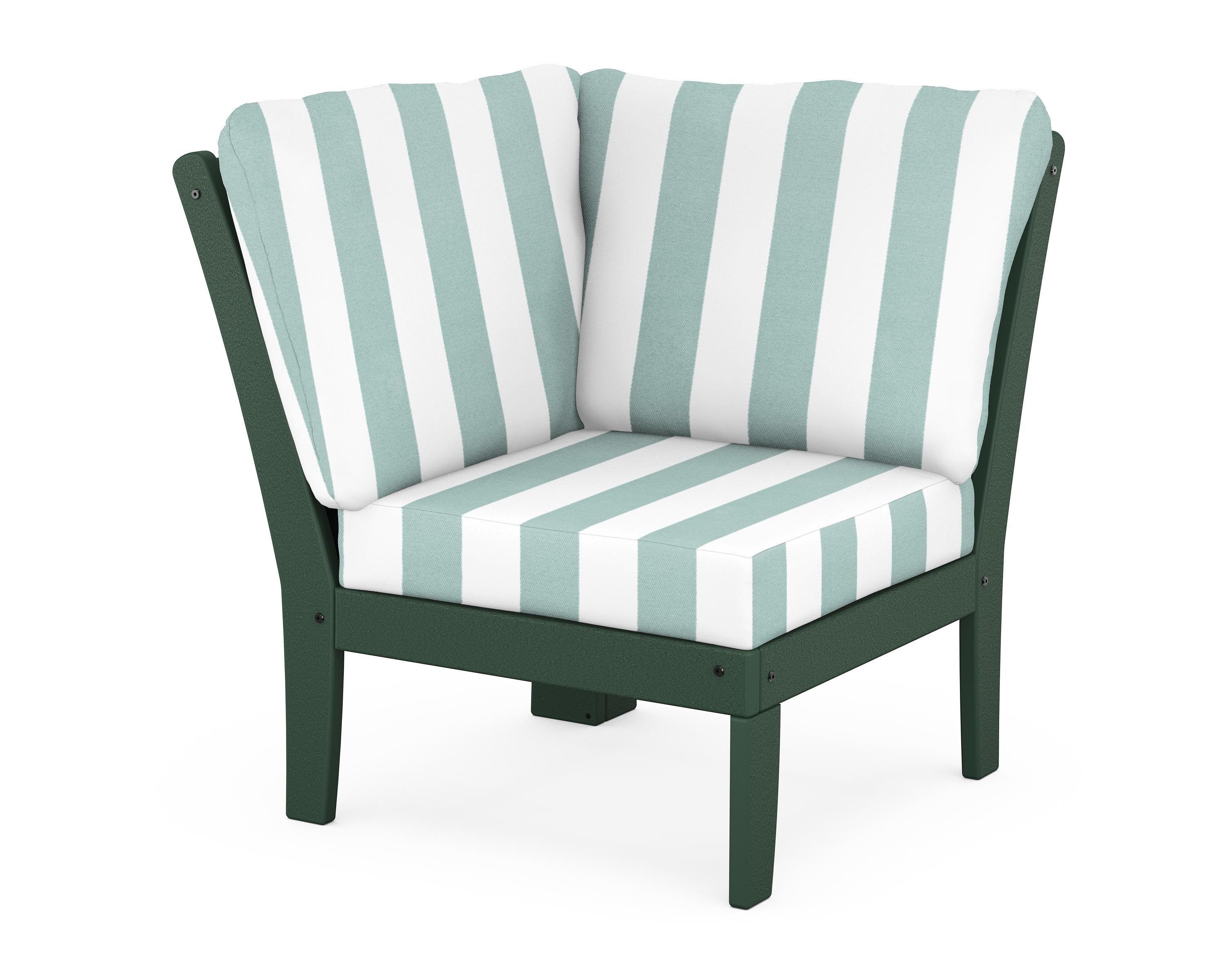 POLYWOOD® Braxton Modular Corner Chair in Green / Cabana Stripe Glacier Spa