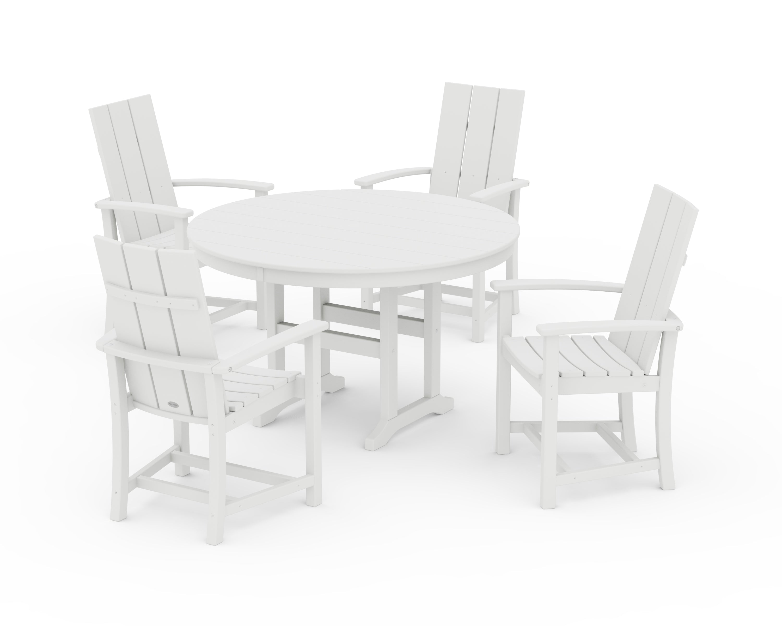 POLYWOOD® Modern Adirondack 5-Piece Round Farmhouse Dining Set in White