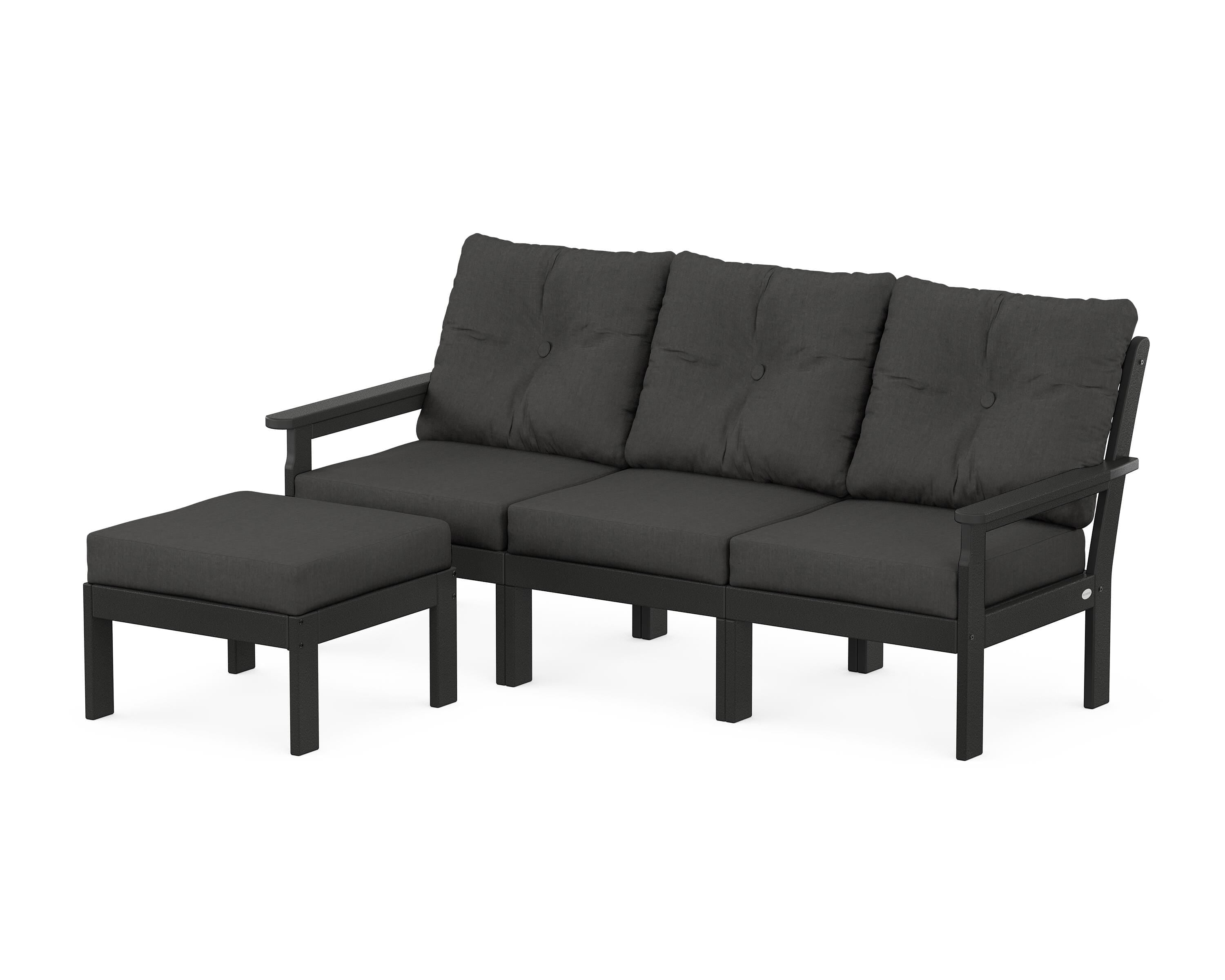 POLYWOOD® Vineyard 4-Piece Sectional with Ottoman in Black / Spectrum Carbon