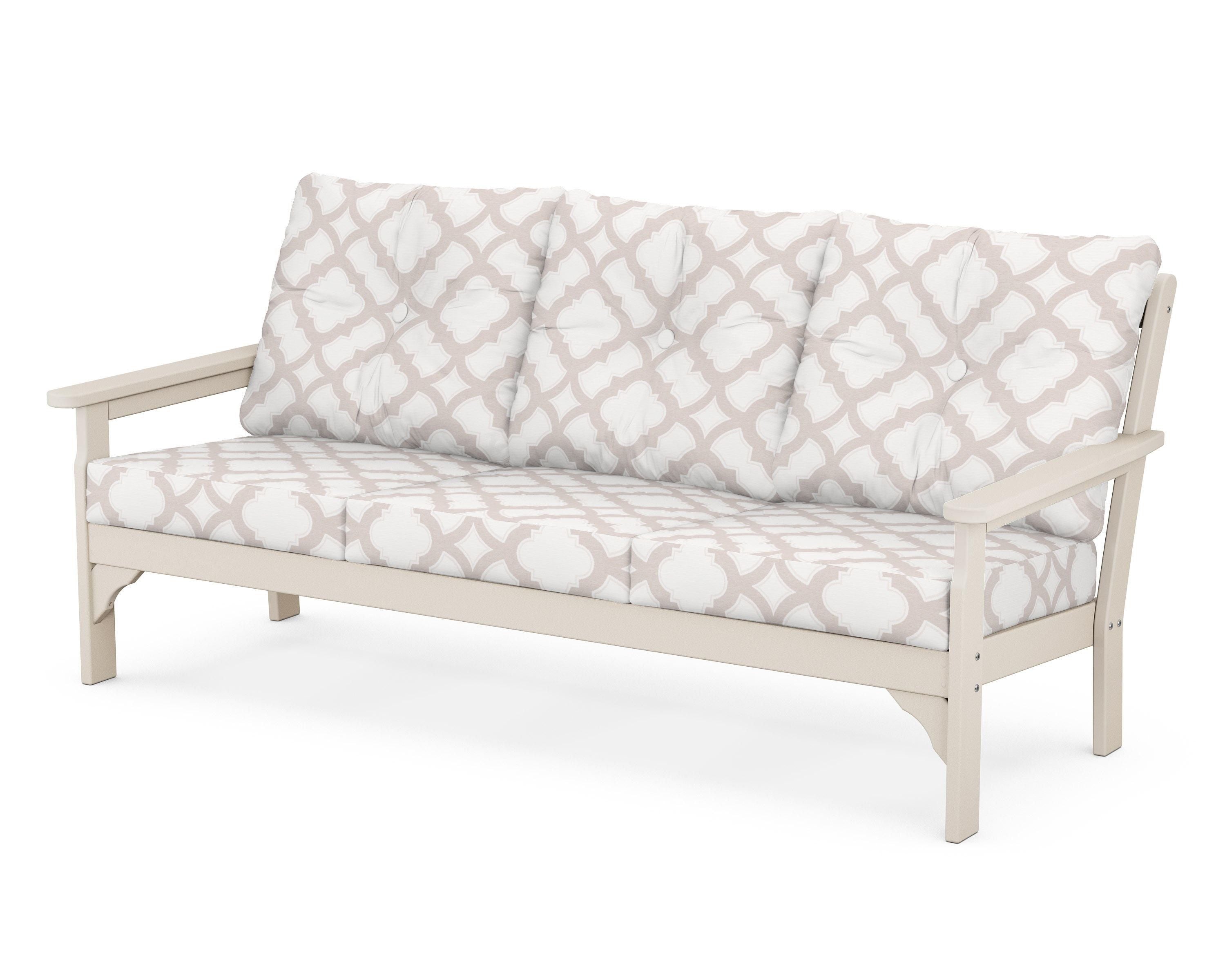 POLYWOOD® Vineyard Deep Seating Sofa in Sand / Trellis Dune Burlap