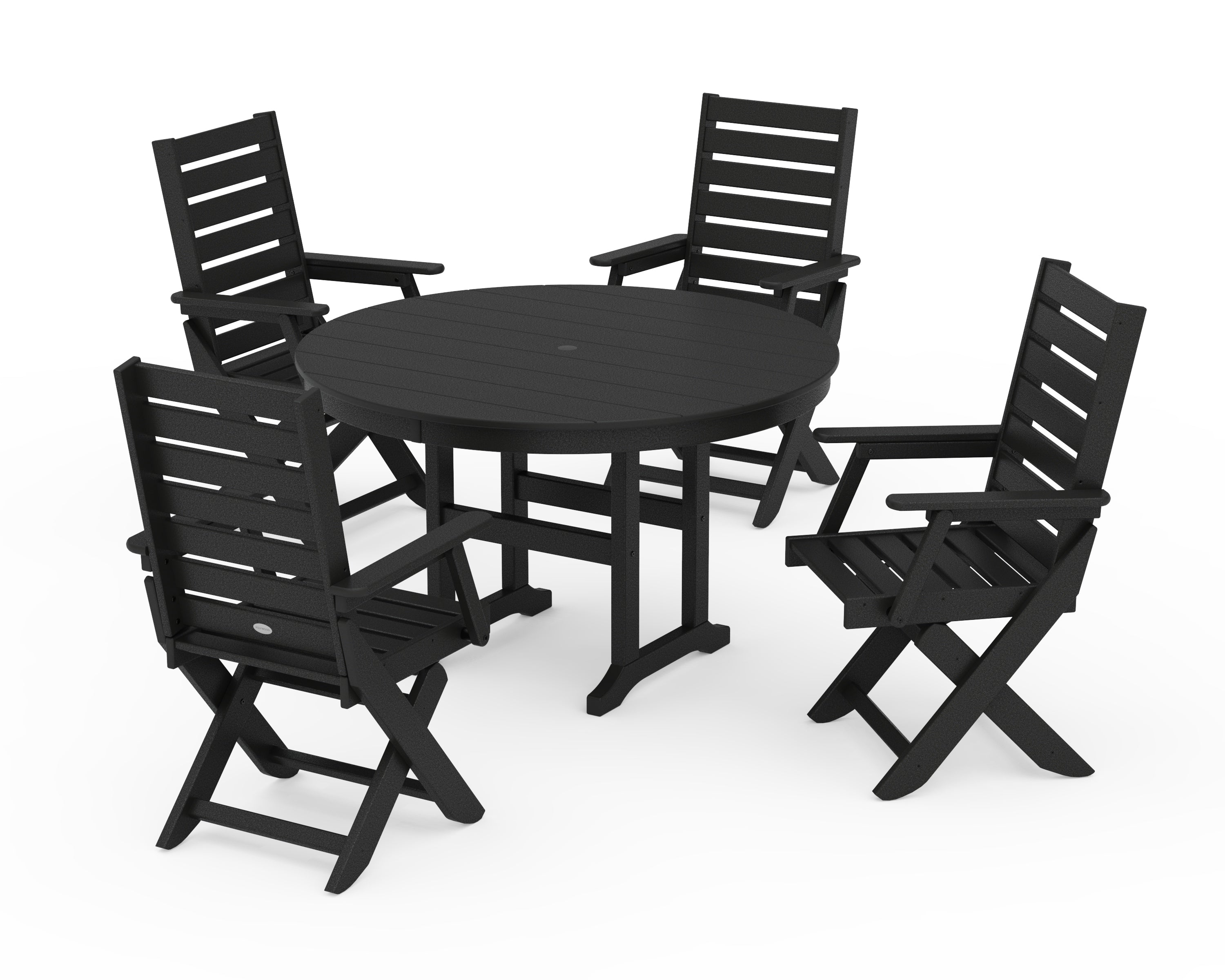POLYWOOD® Captain Folding Chair 5-Piece Round Dining Set in Black