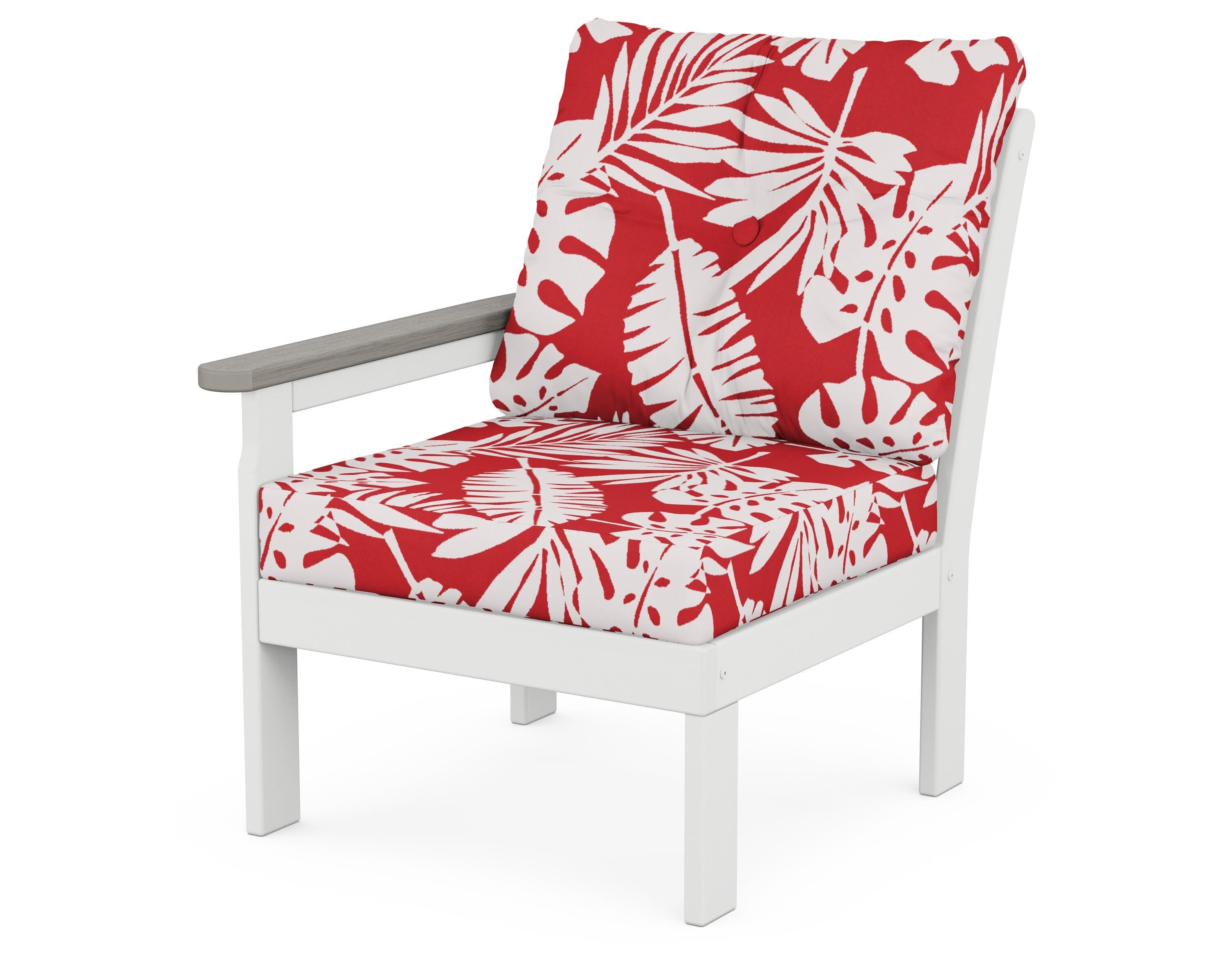 POLYWOOD® Vineyard Modular Left Arm Chair in White / Driftwood / Leaf Crimson
