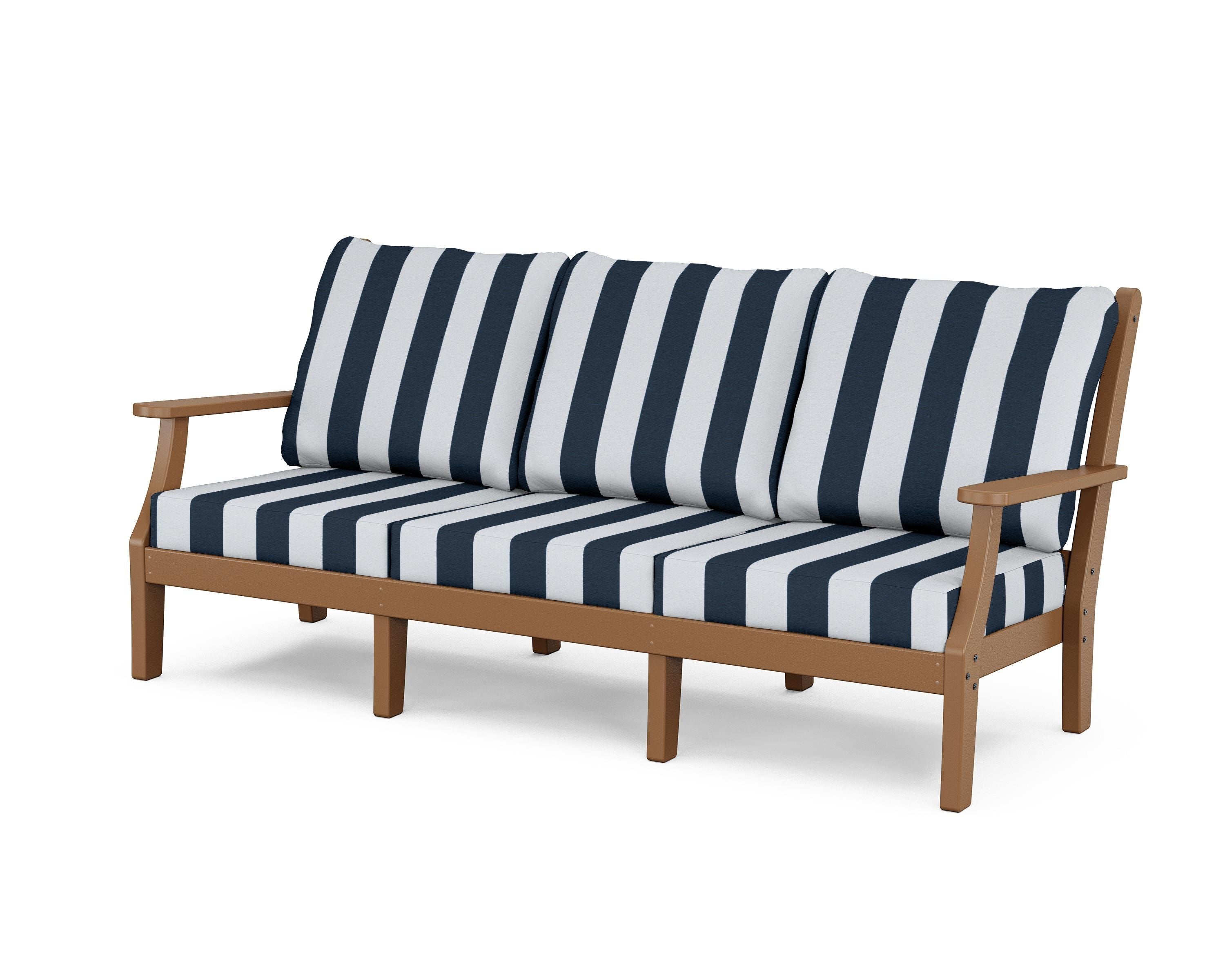 Country Living Wovendale Deep Seating Sofa in Teak / Cabana Stripe Marine Indigo
