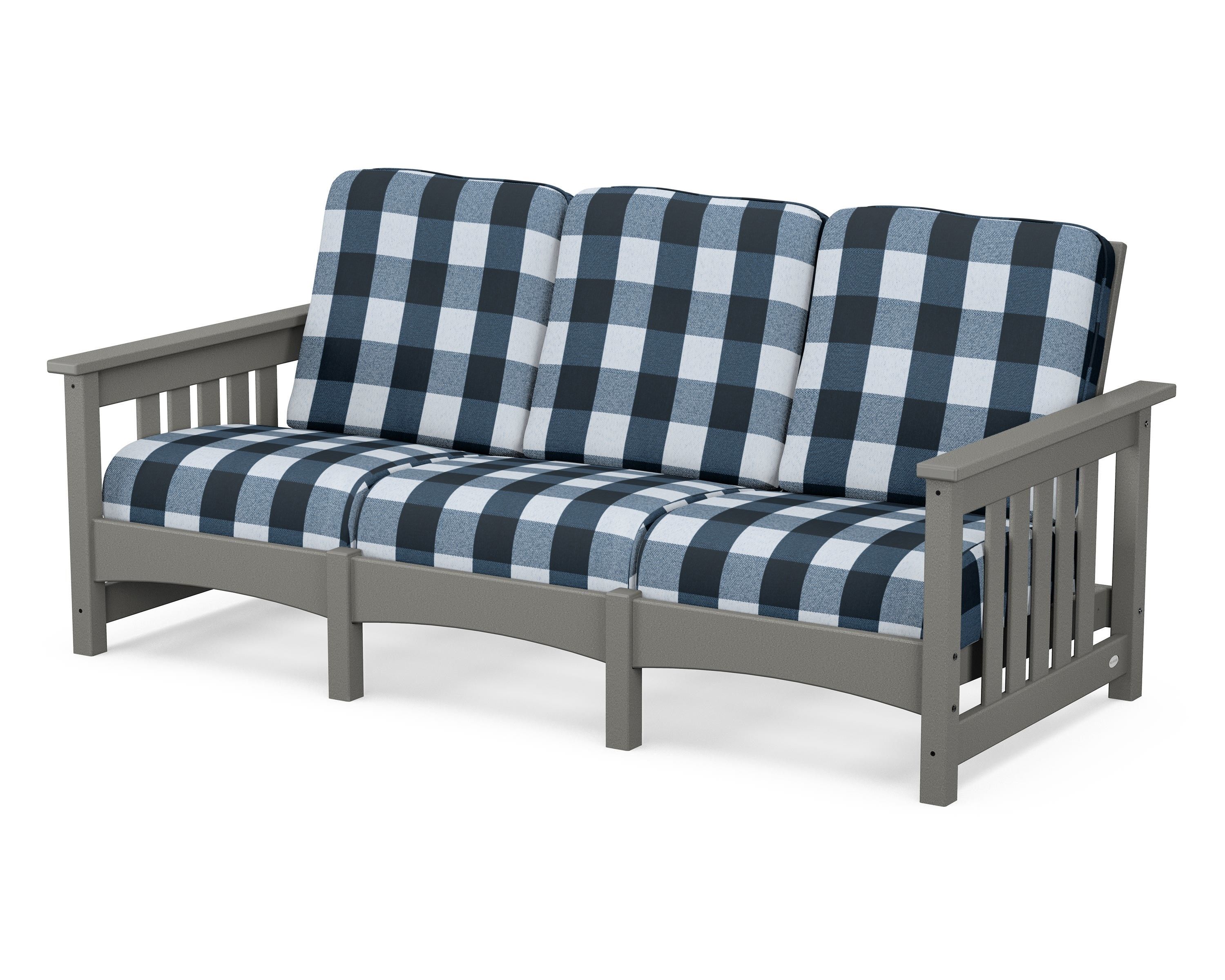 POLYWOOD® Club Mission Sofa in Slate Grey / Buffalo Plaid Marine Indigo