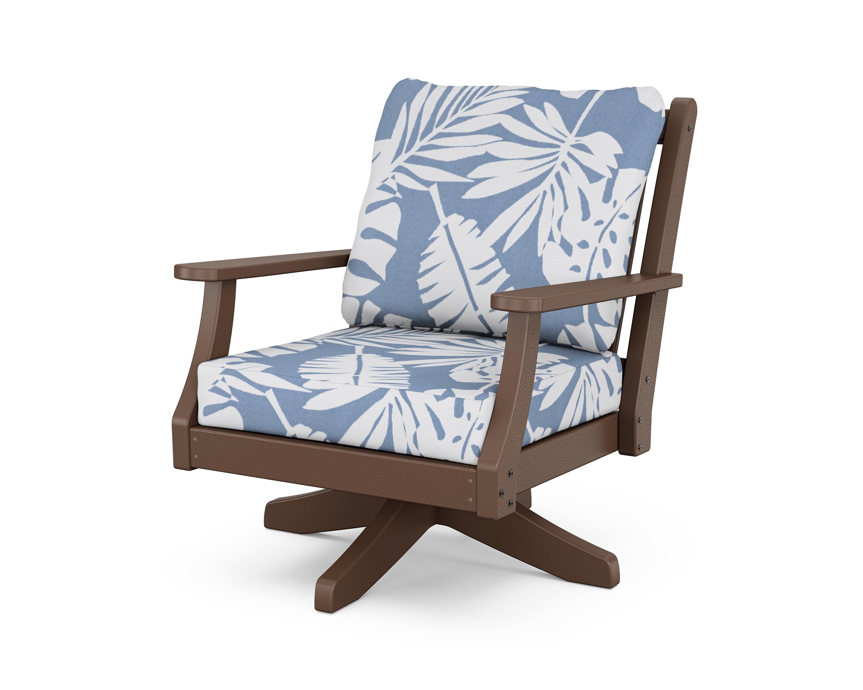 Country Living Wovendale Deep Seating Swivel Chair in Mahogany / Leaf Sky Blue