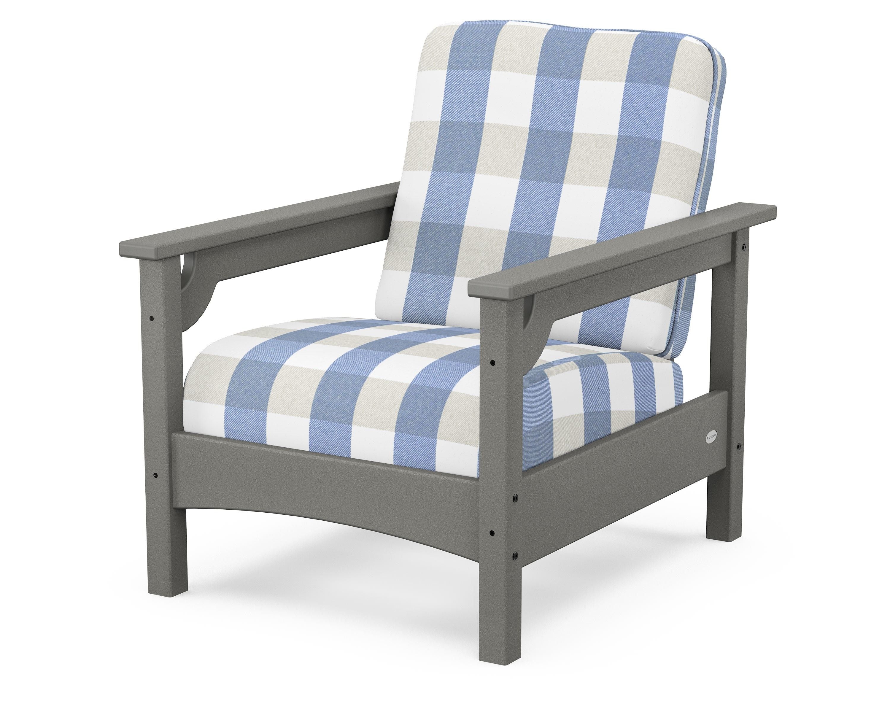 POLYWOOD® Club Chair in Slate Grey / Buffalo Plaid Sky Blue