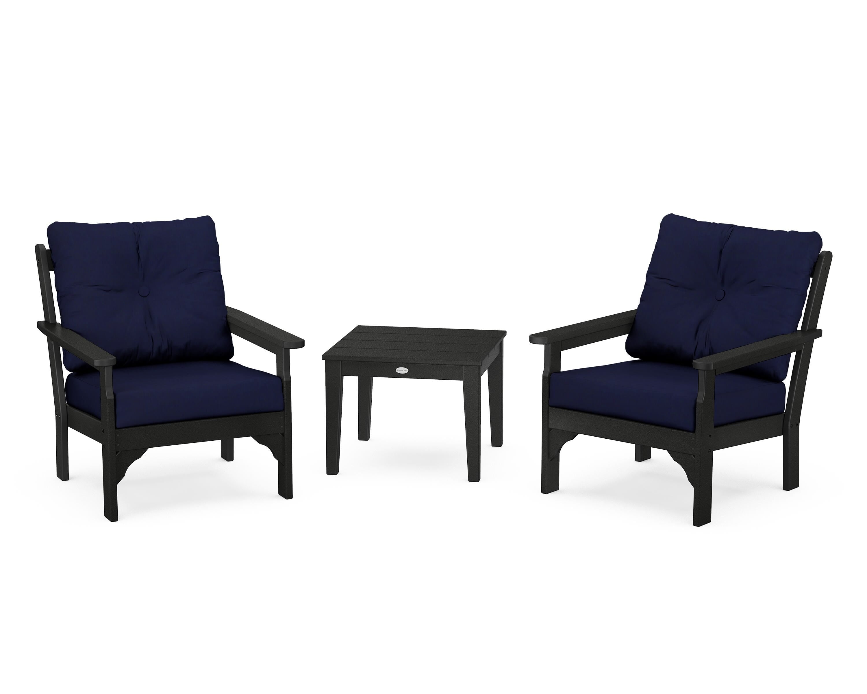 POLYWOOD® Vineyard 3-Piece Deep Seating Set in Black / Navy