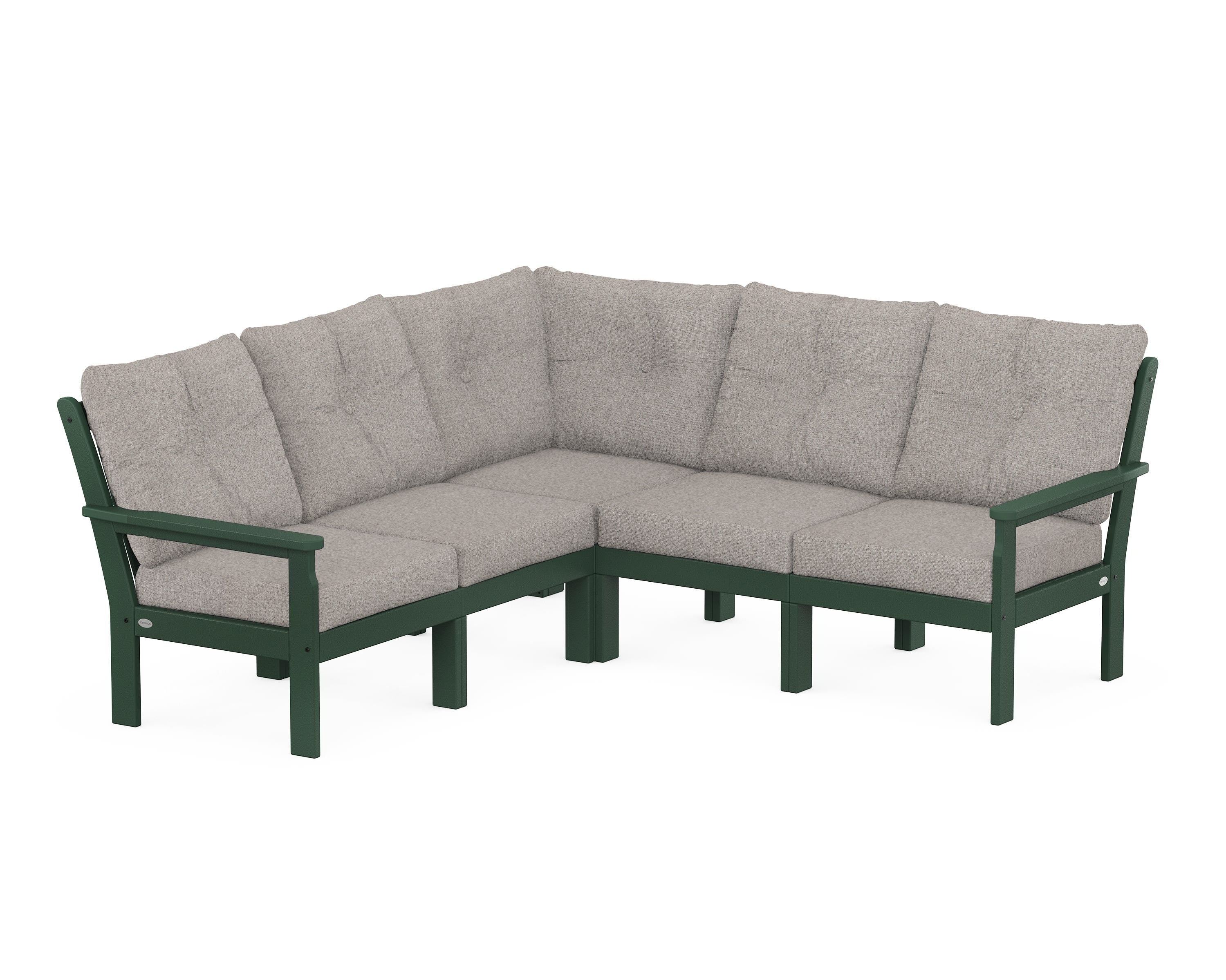 POLYWOOD® Vineyard 5-Piece Sectional in Green / Weathered Tweed