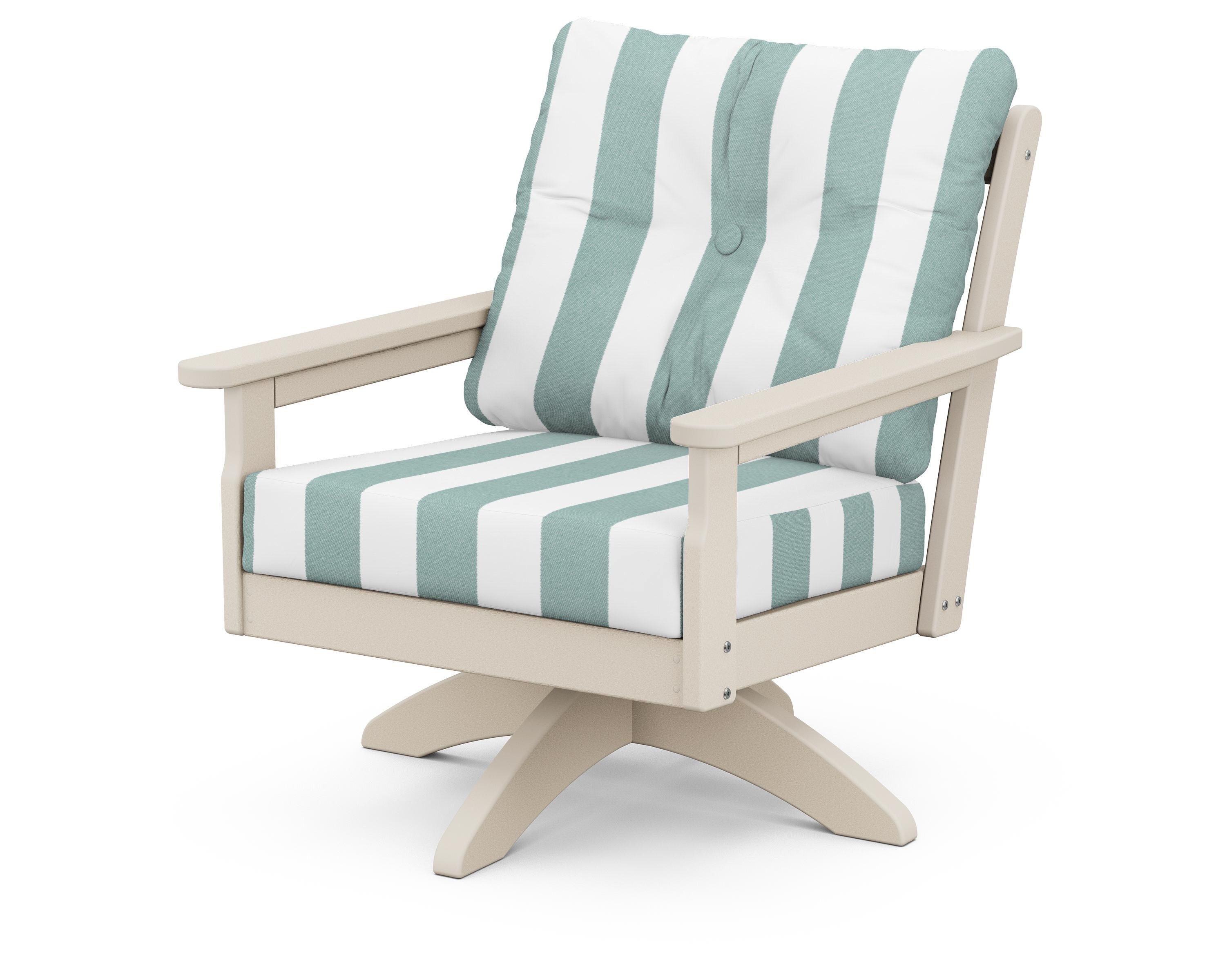 POLYWOOD® Vineyard Deep Seating Swivel Chair in Sand / Cabana Stripe Glacier Spa